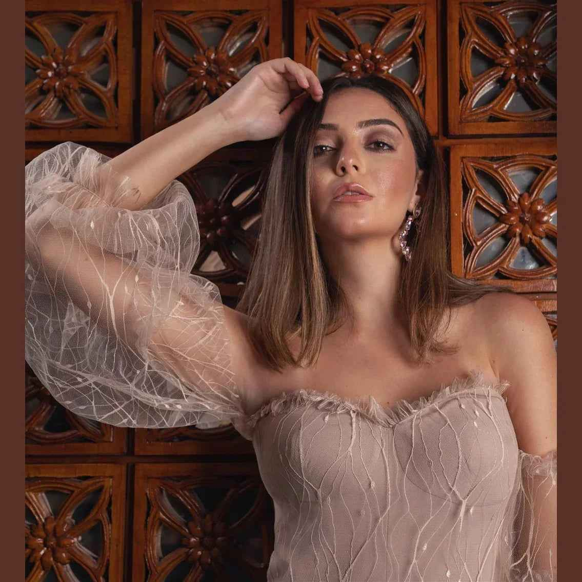 Simone Puffy Tulle Sleeves Bustier - Nosh