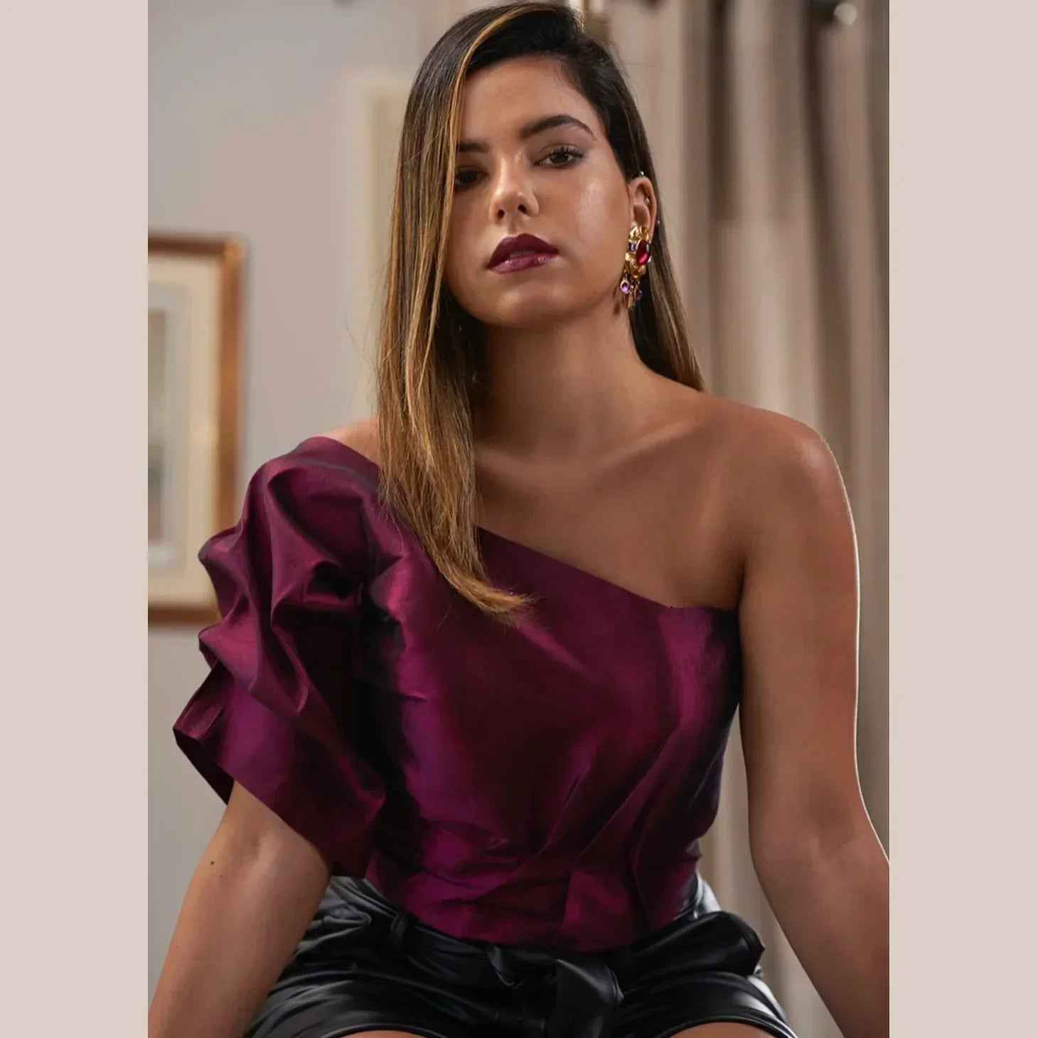 Purple Puffy Draped Bustier - Nosh