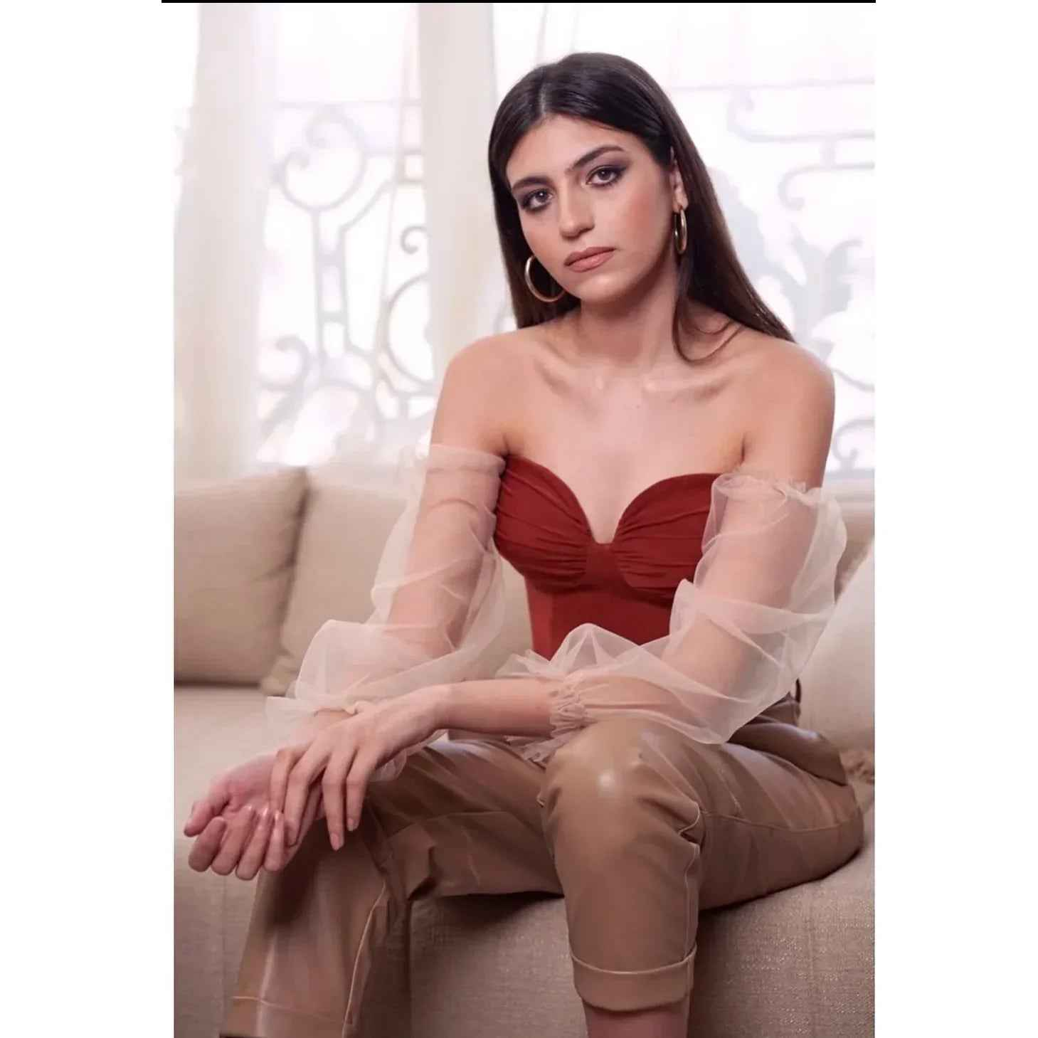 Red Top with Tulle Shoulders - Nosh