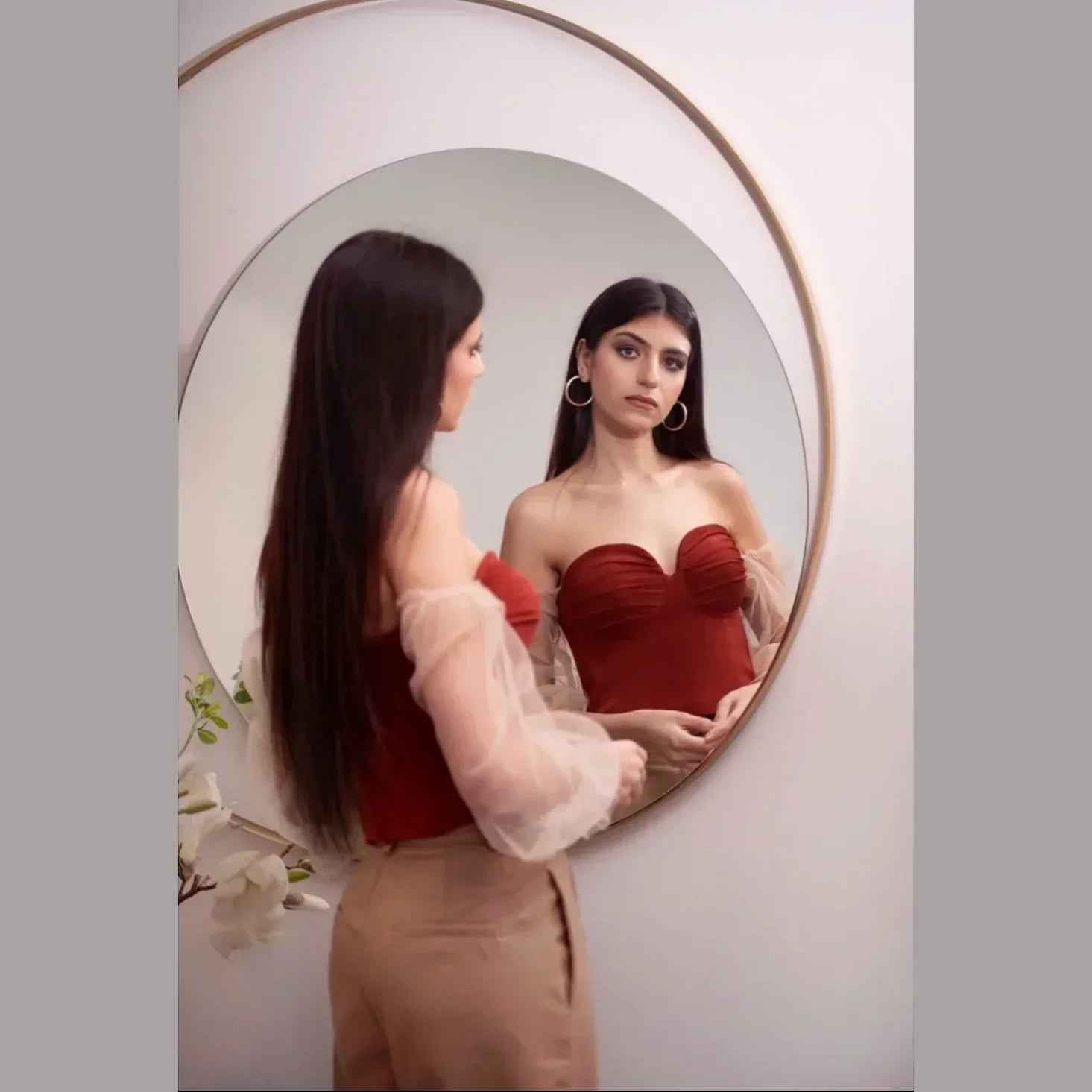 Red Top with Tulle Shoulders - Nosh