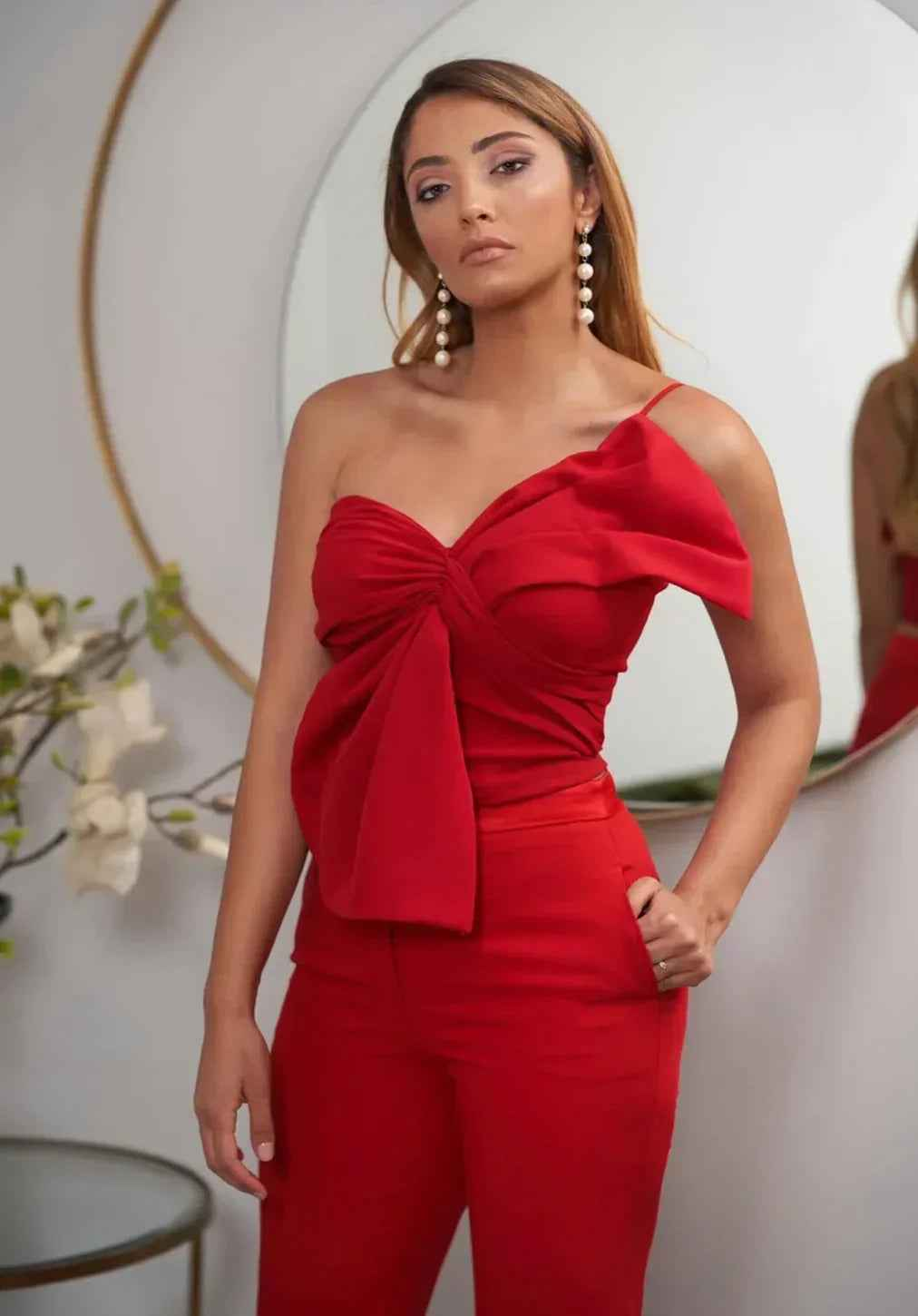 Red Draped Bustier Top - Nosh