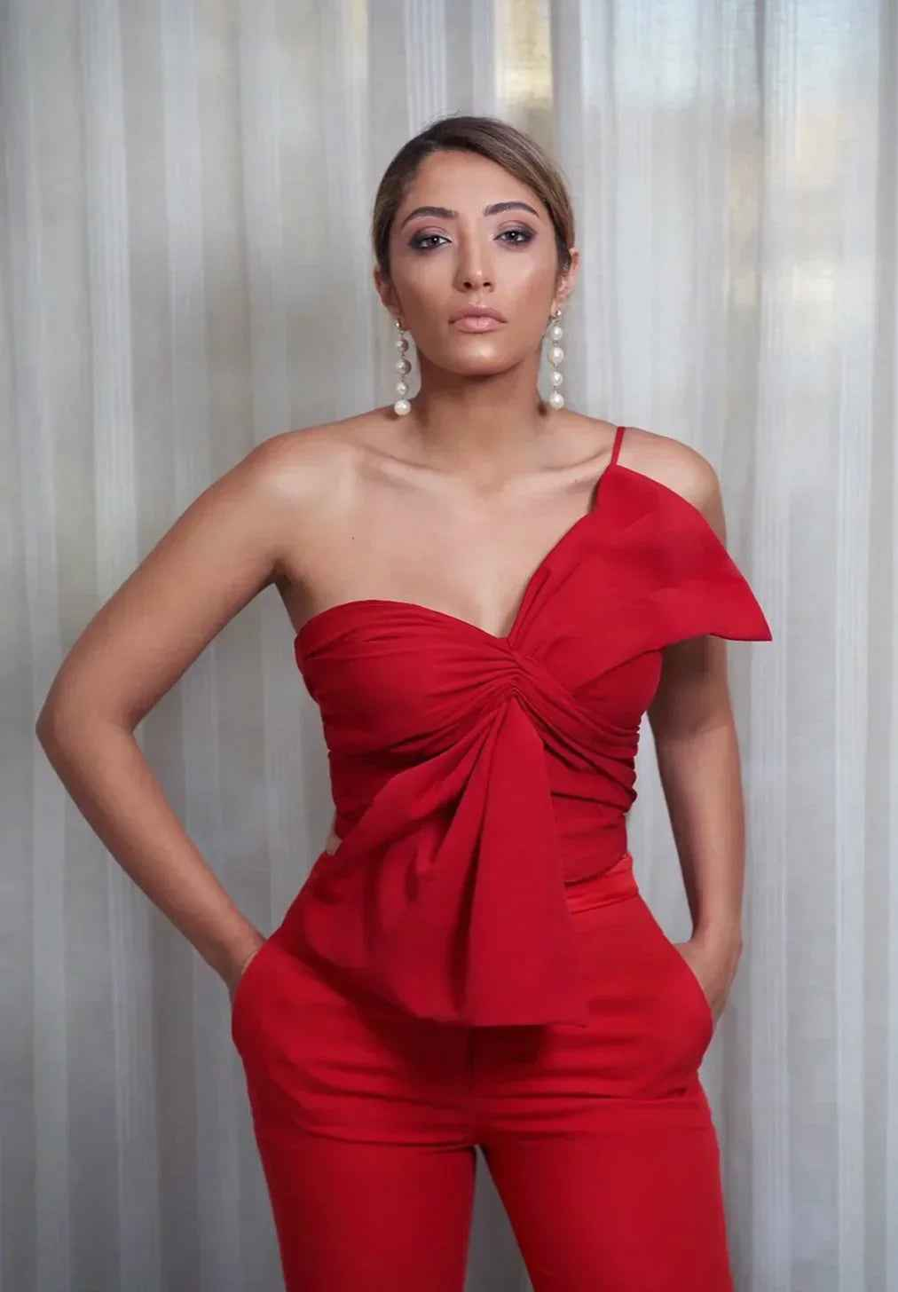 Red Draped Bustier Top - Nosh