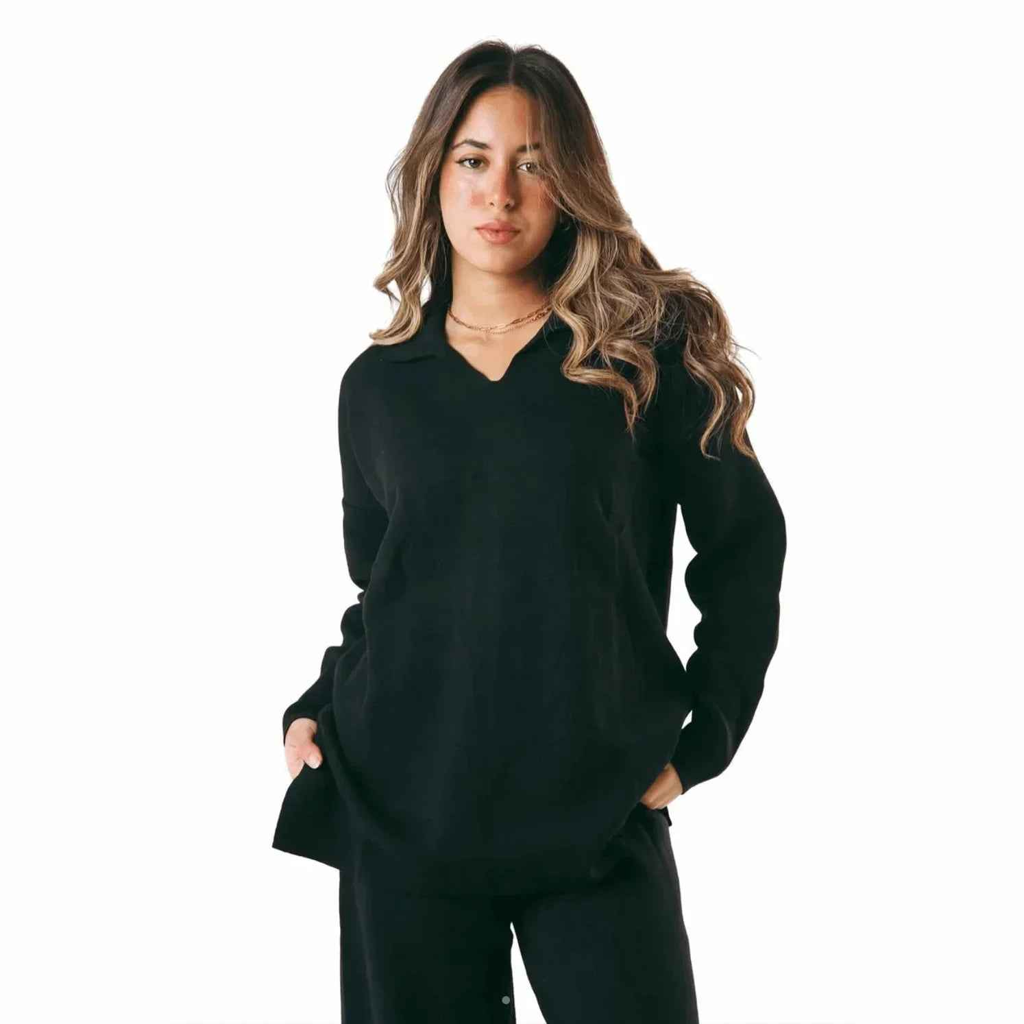 Black Cozy Flow Knitted Set - Kanza
