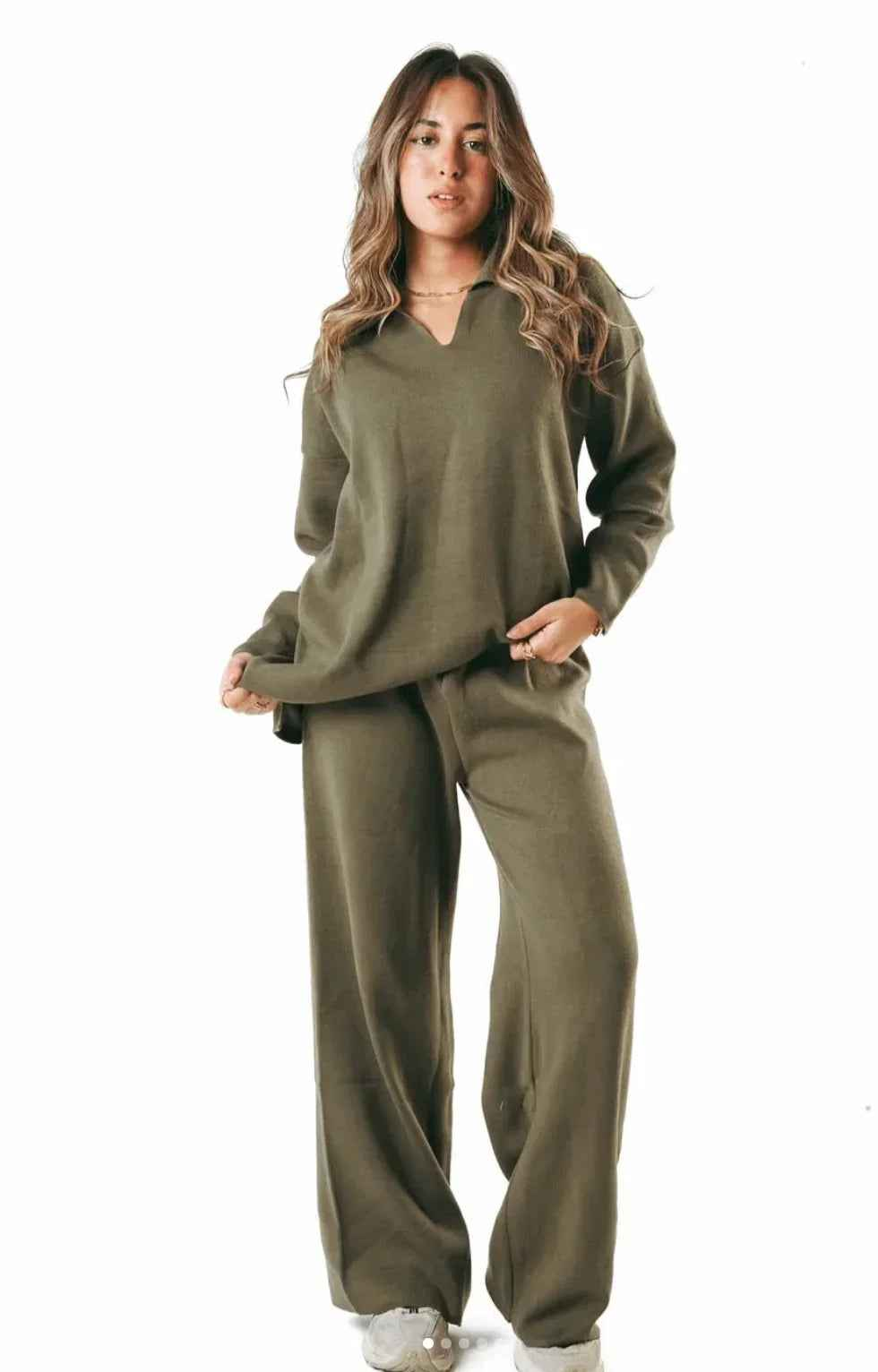 Olive Cozy Flow Knitted Set - Kanza