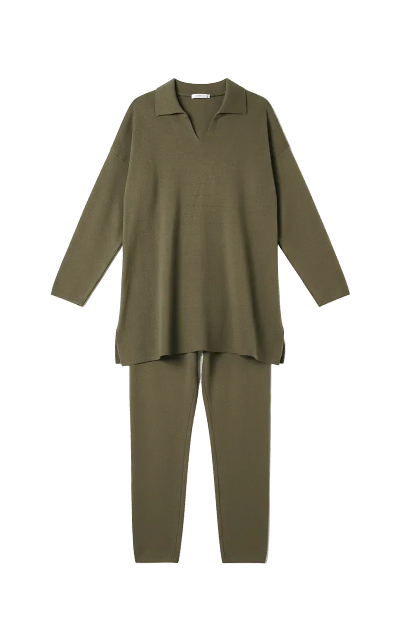 Olive Cozy Flow Knitted Set - Kanza