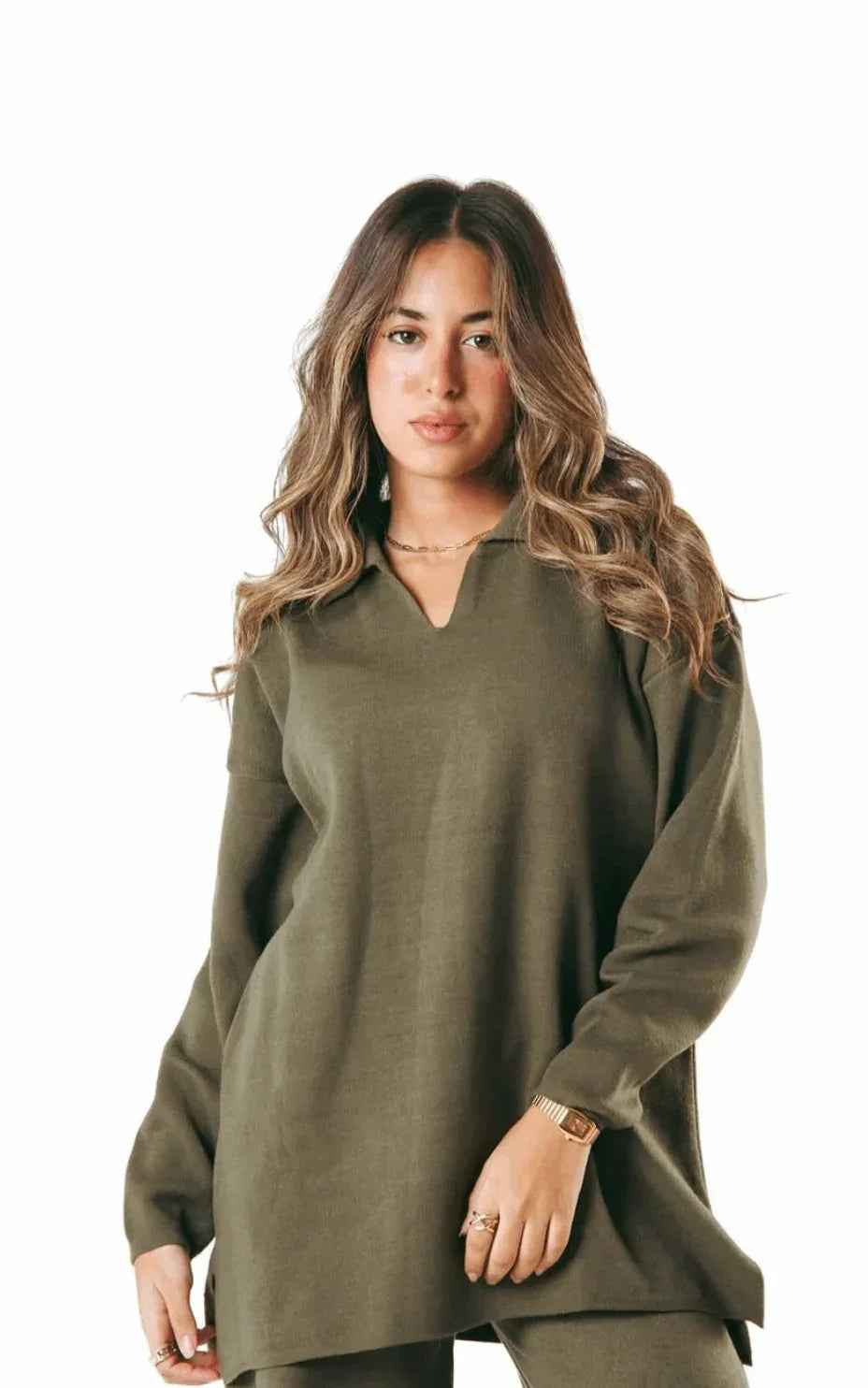 Olive Cozy Flow Knitted Set - Kanza
