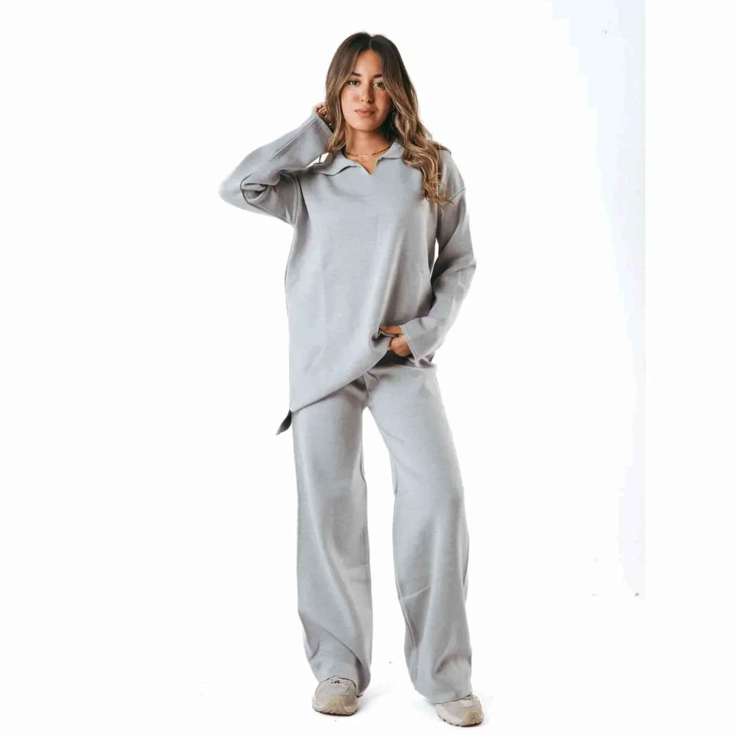 Gray Cozy Flow Knitted Set - Kanza