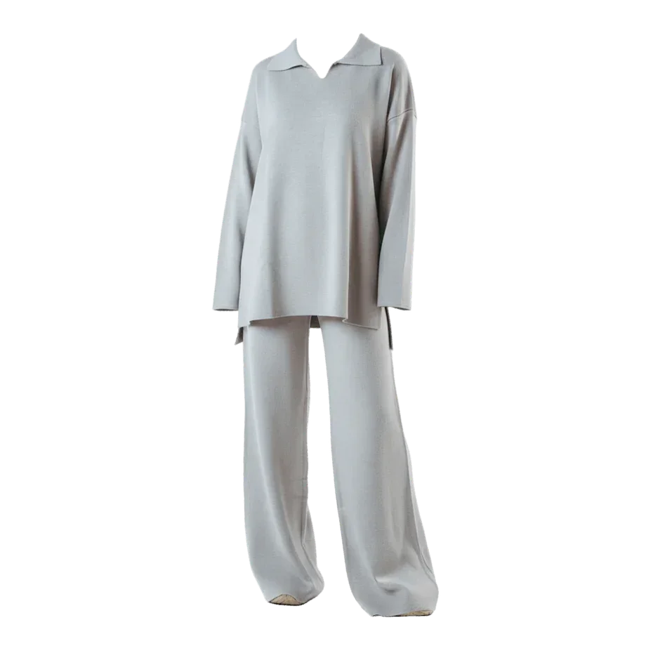 Gray Cozy Flow Knitted Set - Kanza