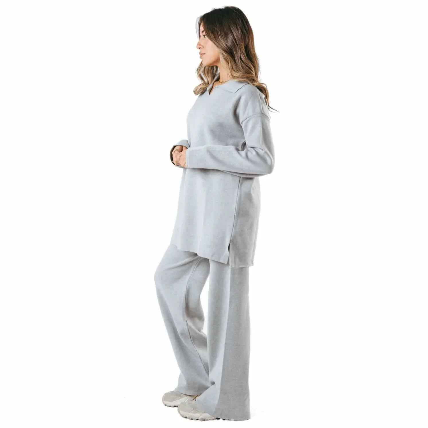 Gray Cozy Flow Knitted Set - Kanza