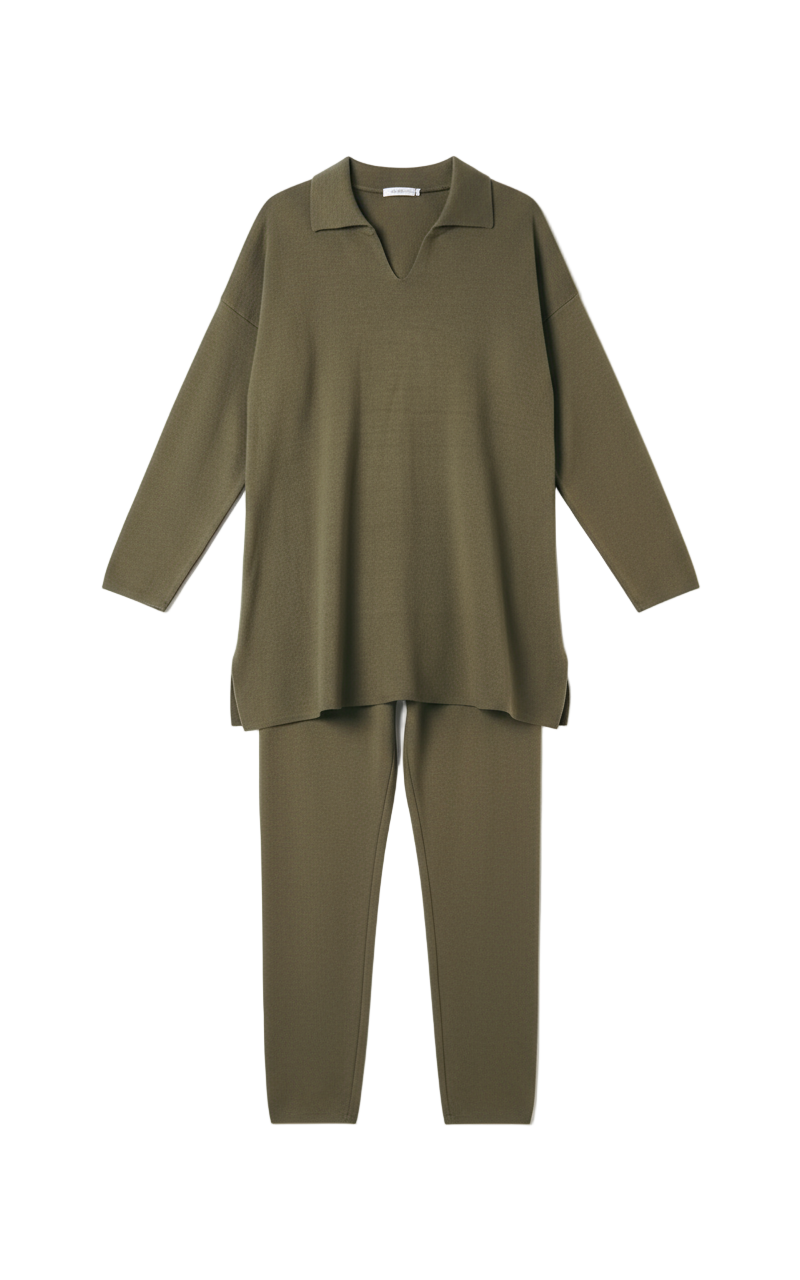 Kanza - Olive Cozy Flow Knitted Set