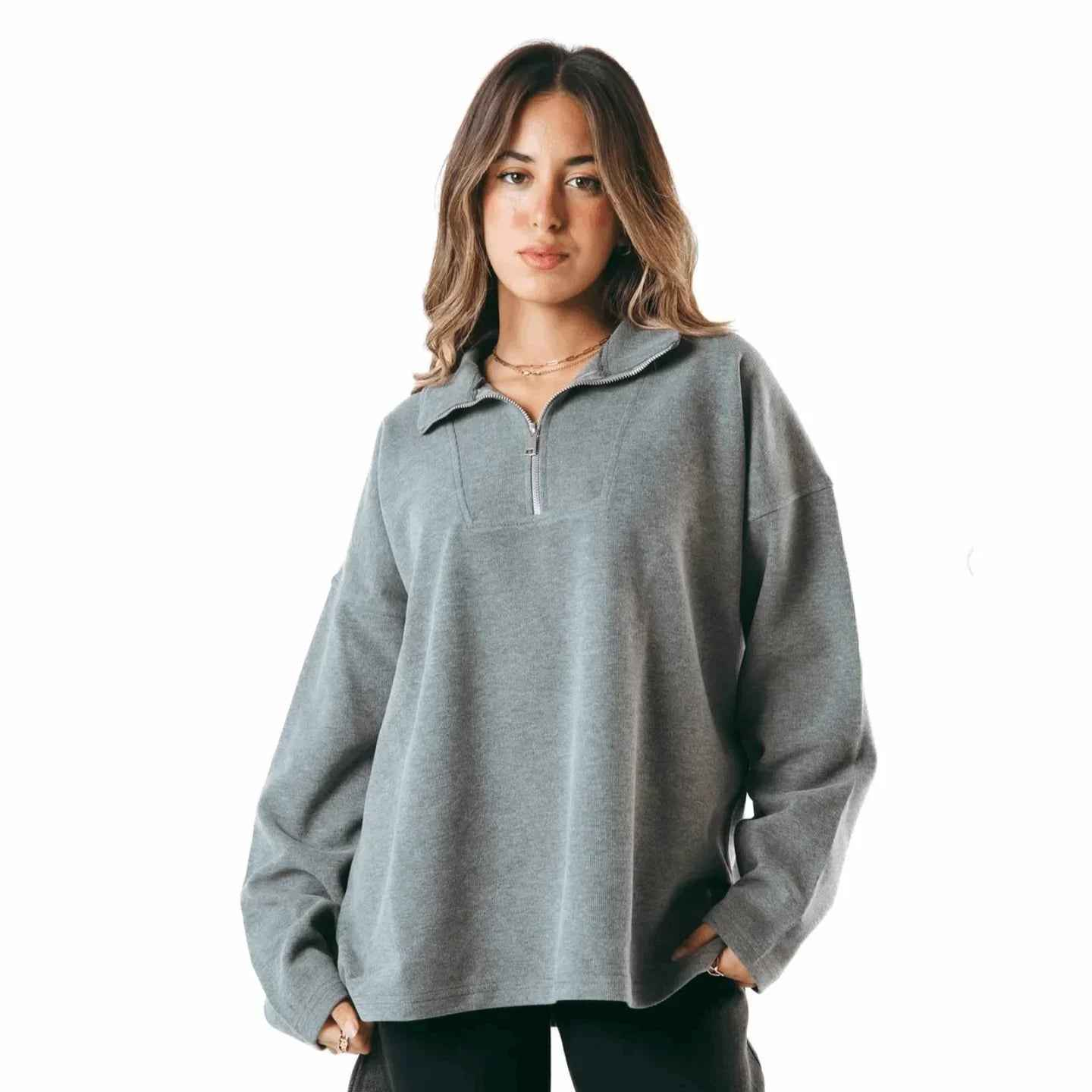 Snug Gray Zip Pullover - Kanza