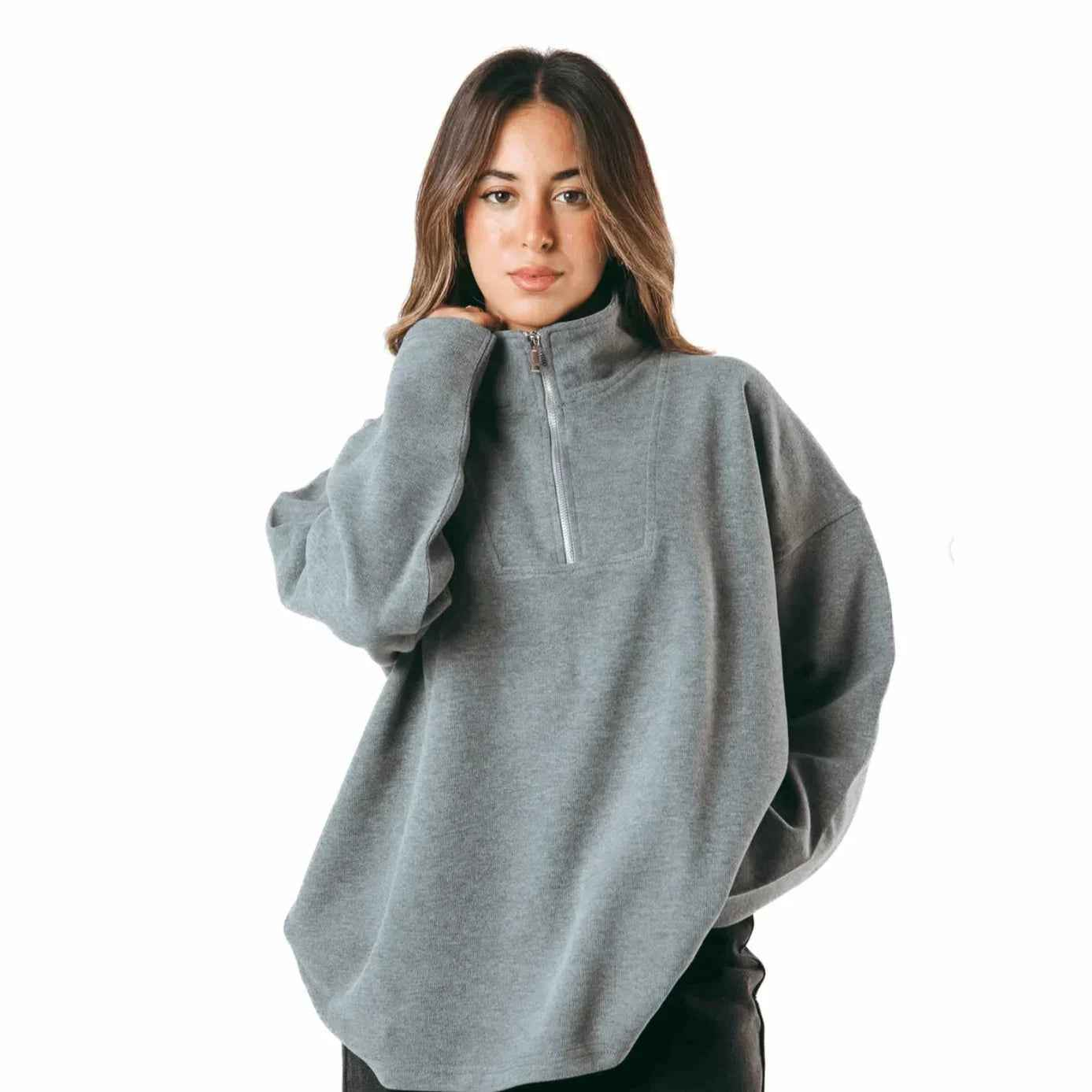 Snug Gray Zip Pullover - Kanza