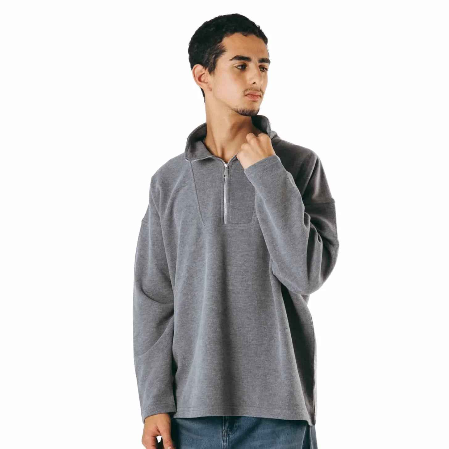 Snug Gray Zip Pullover - Kanza