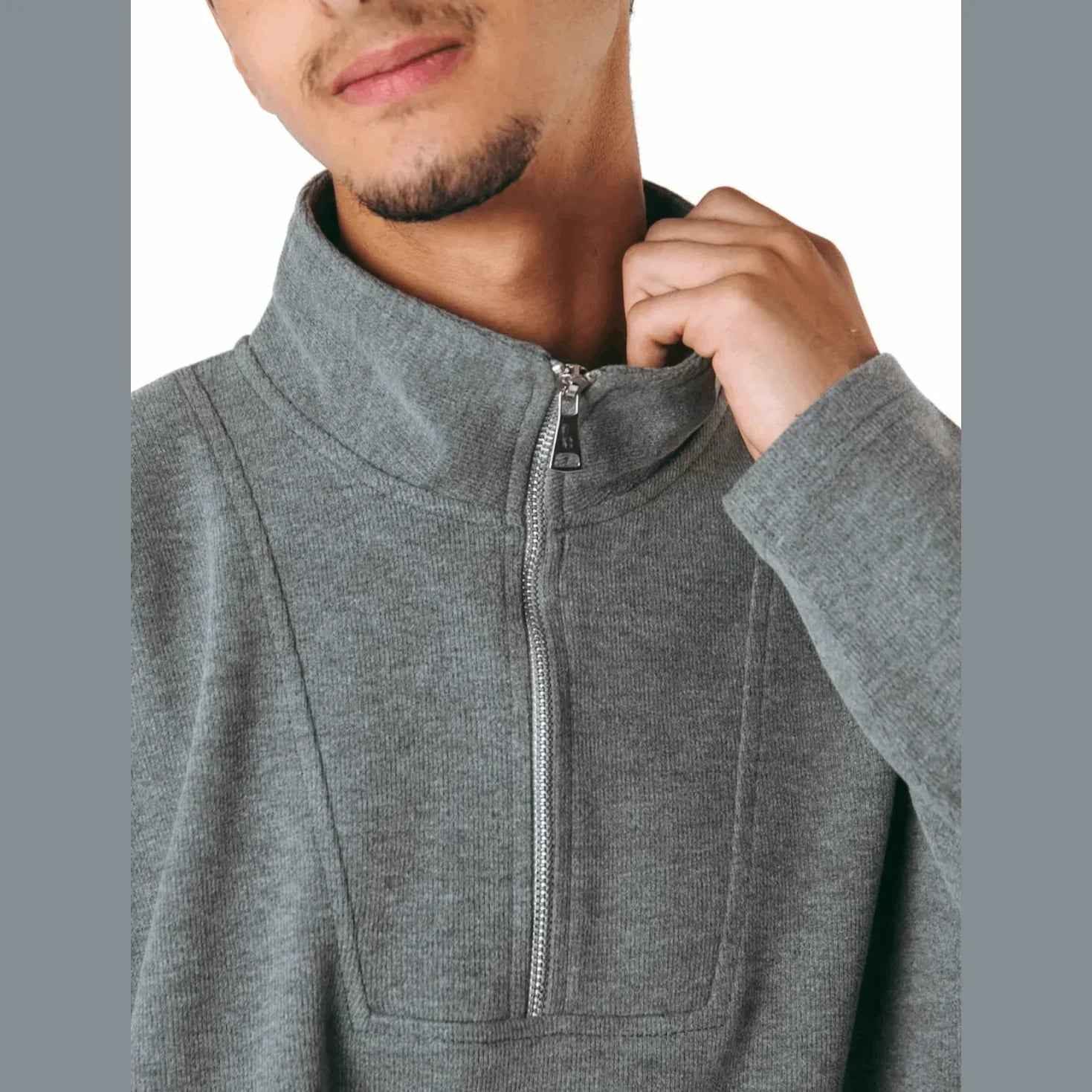 Snug Gray Zip Pullover - Kanza