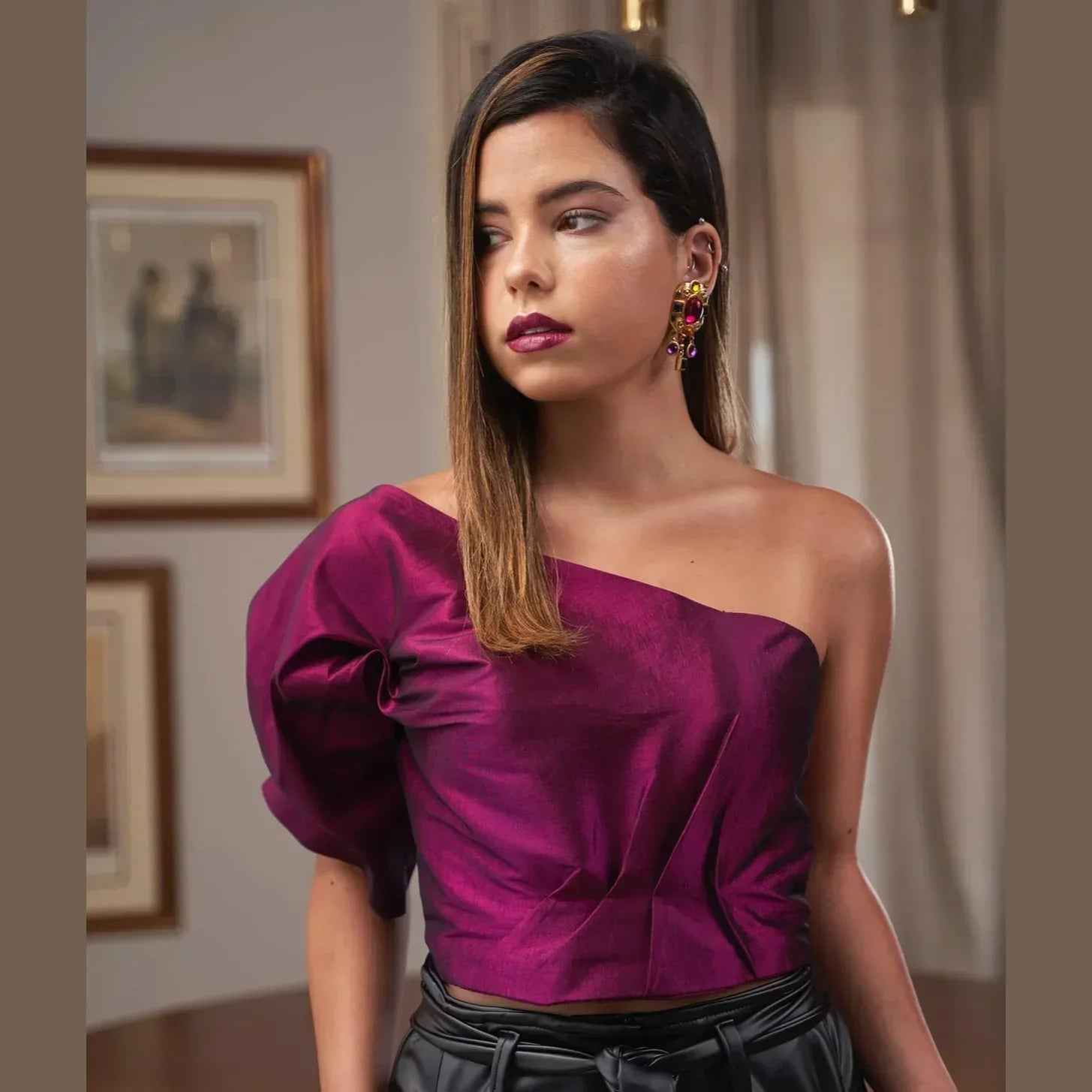 Purple Puffy Draped Bustier - Nosh