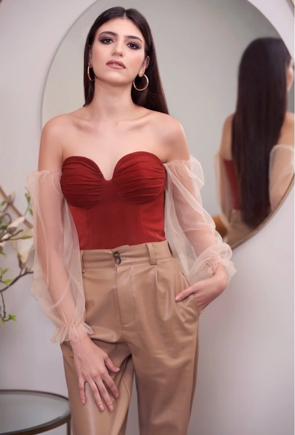 Nosh - Red Top with Tulle Shoulders 3
