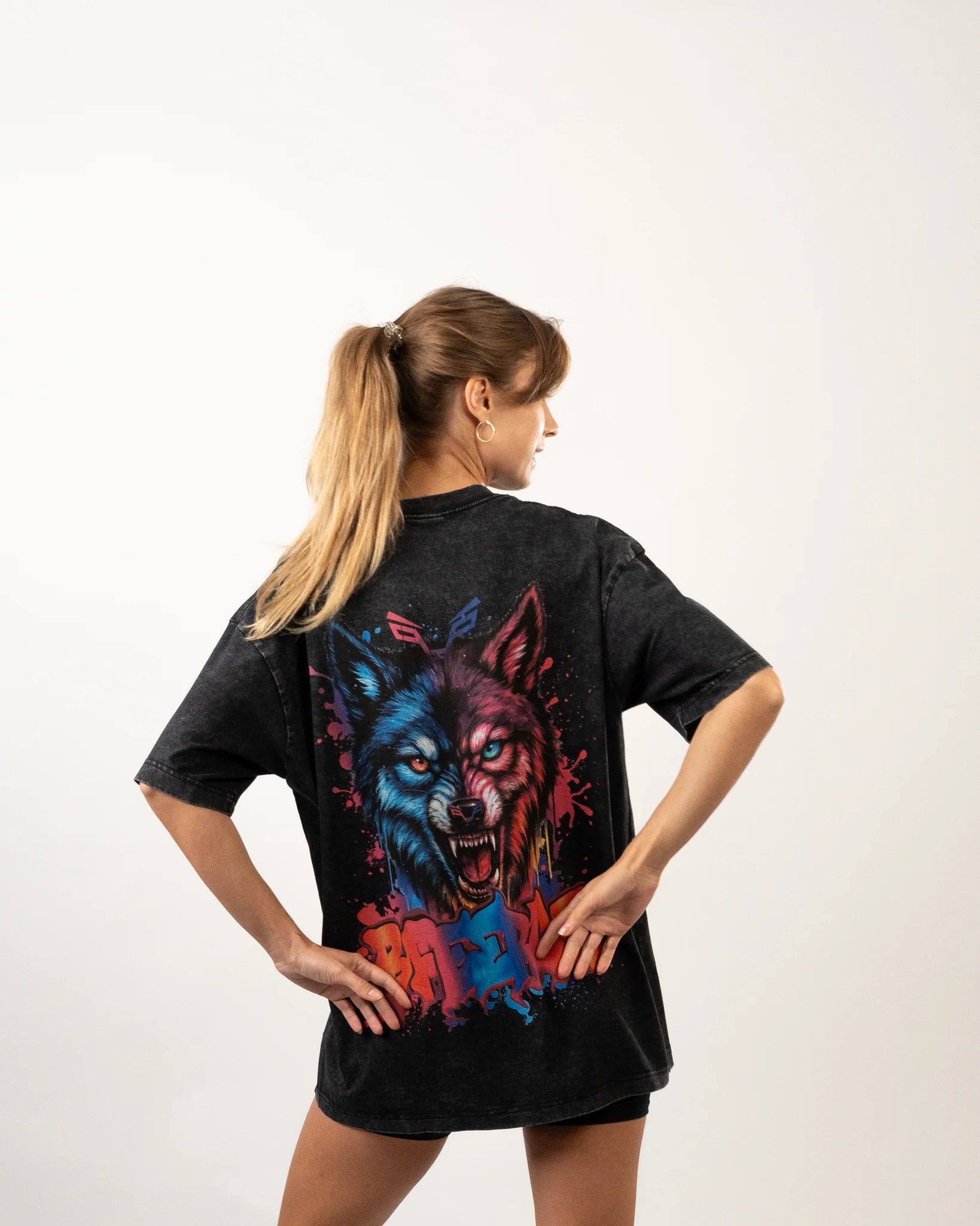 Neon Wolf Design Oversized T-Shirt Women - Bfeerce 1