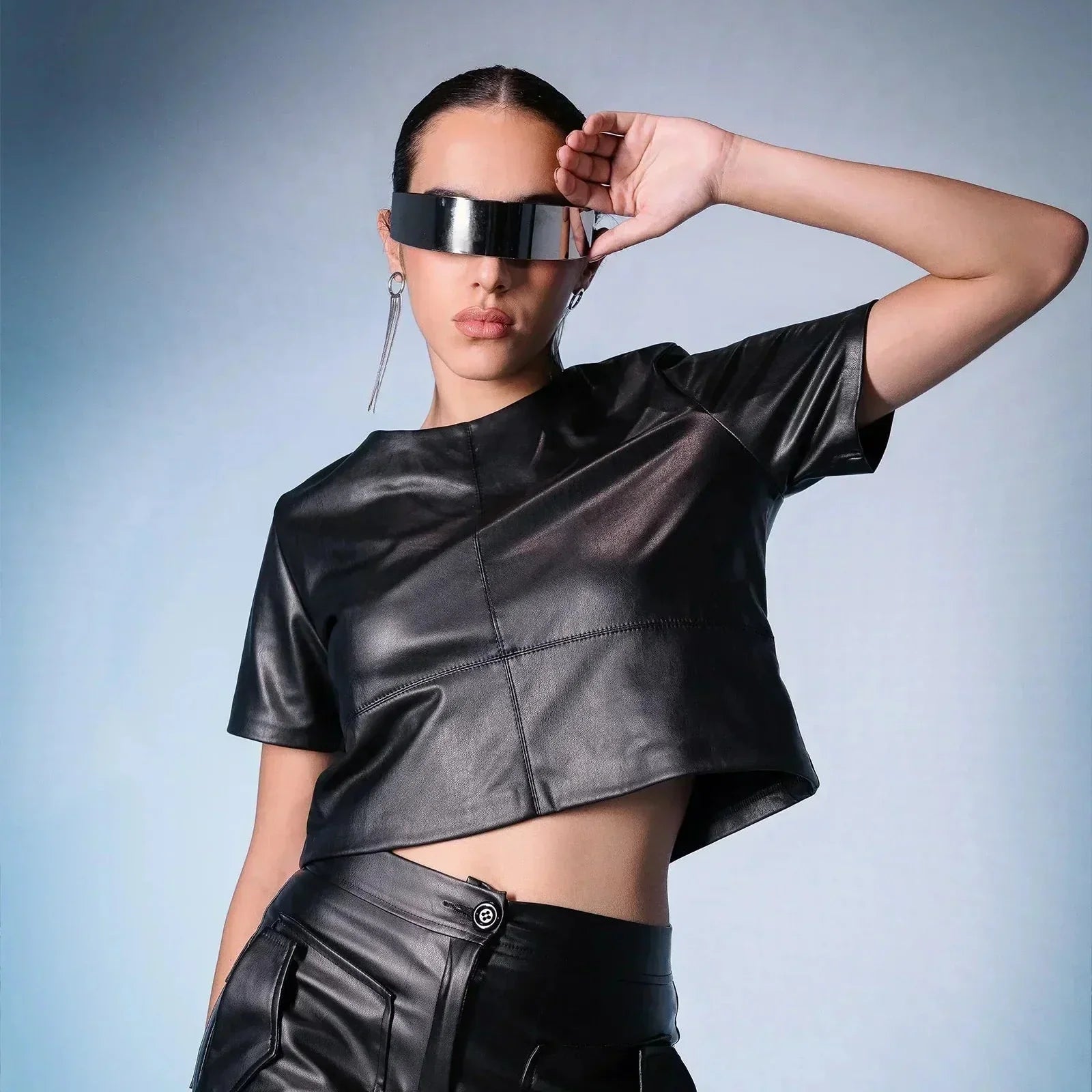 Short Sleeves Leather Top - Carina 4