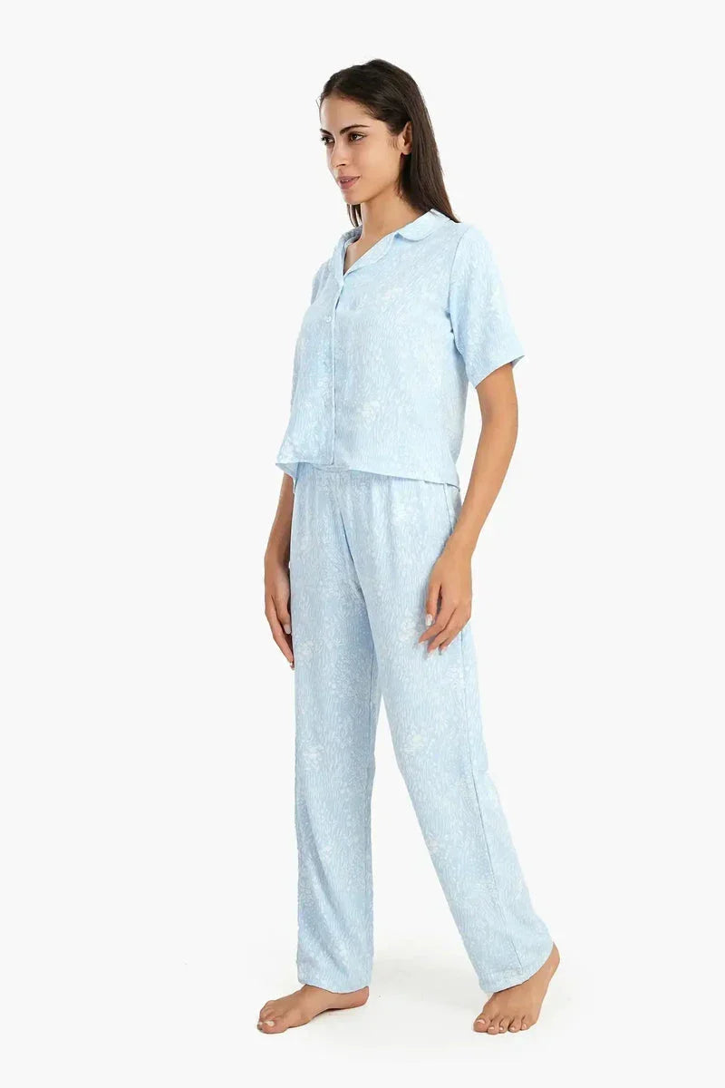 Blue Self Pattern Pyjama Set - Carina 5