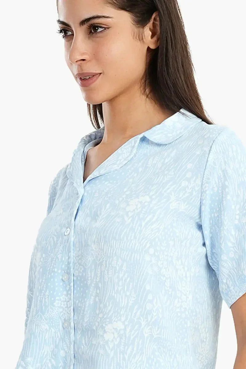 Blue Self Pattern Pyjama Set - Carina 4