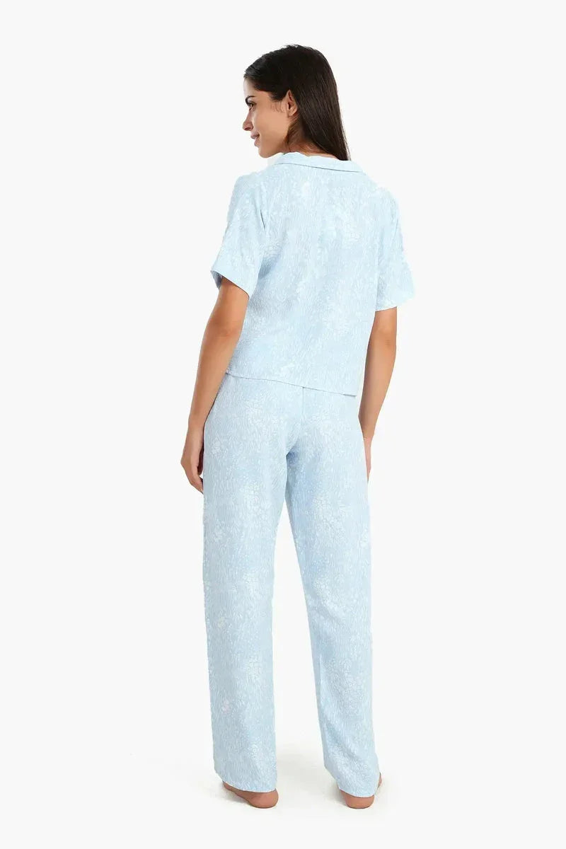 Blue Self Pattern Pyjama Set - Carina 3