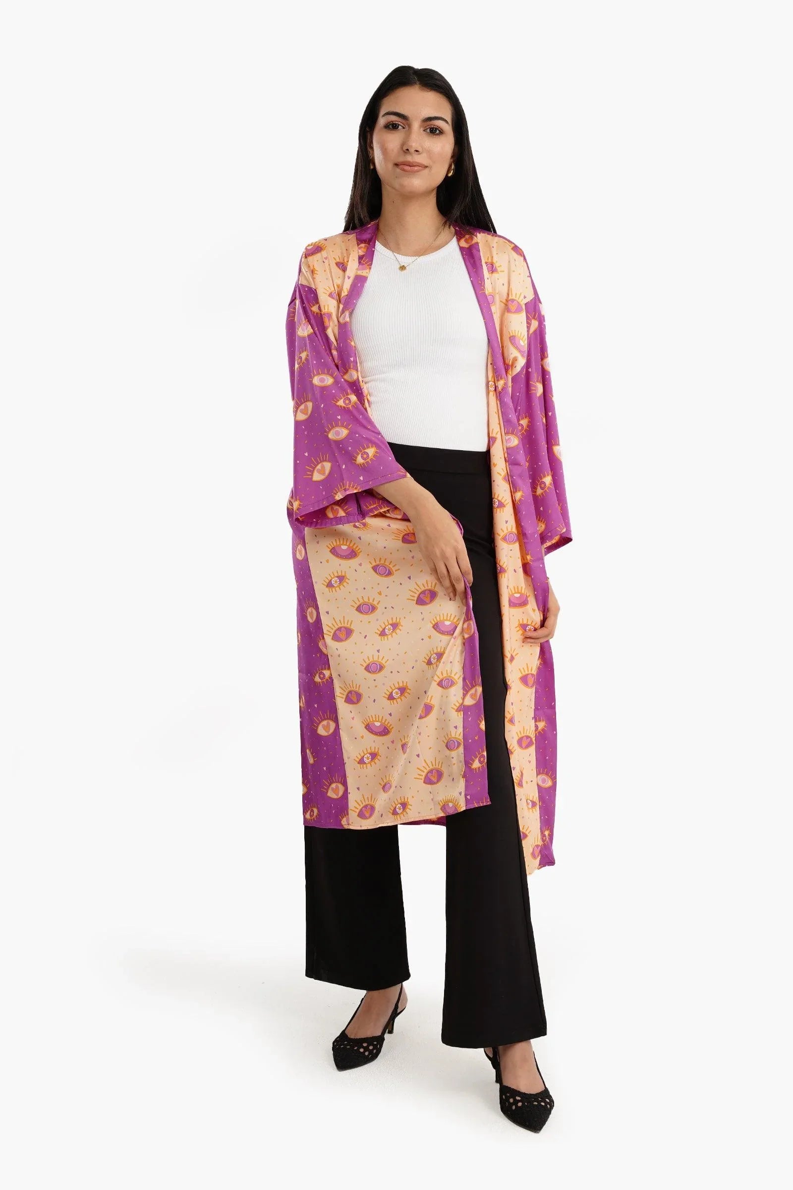 Clue - Color Block Satin Kimono 1