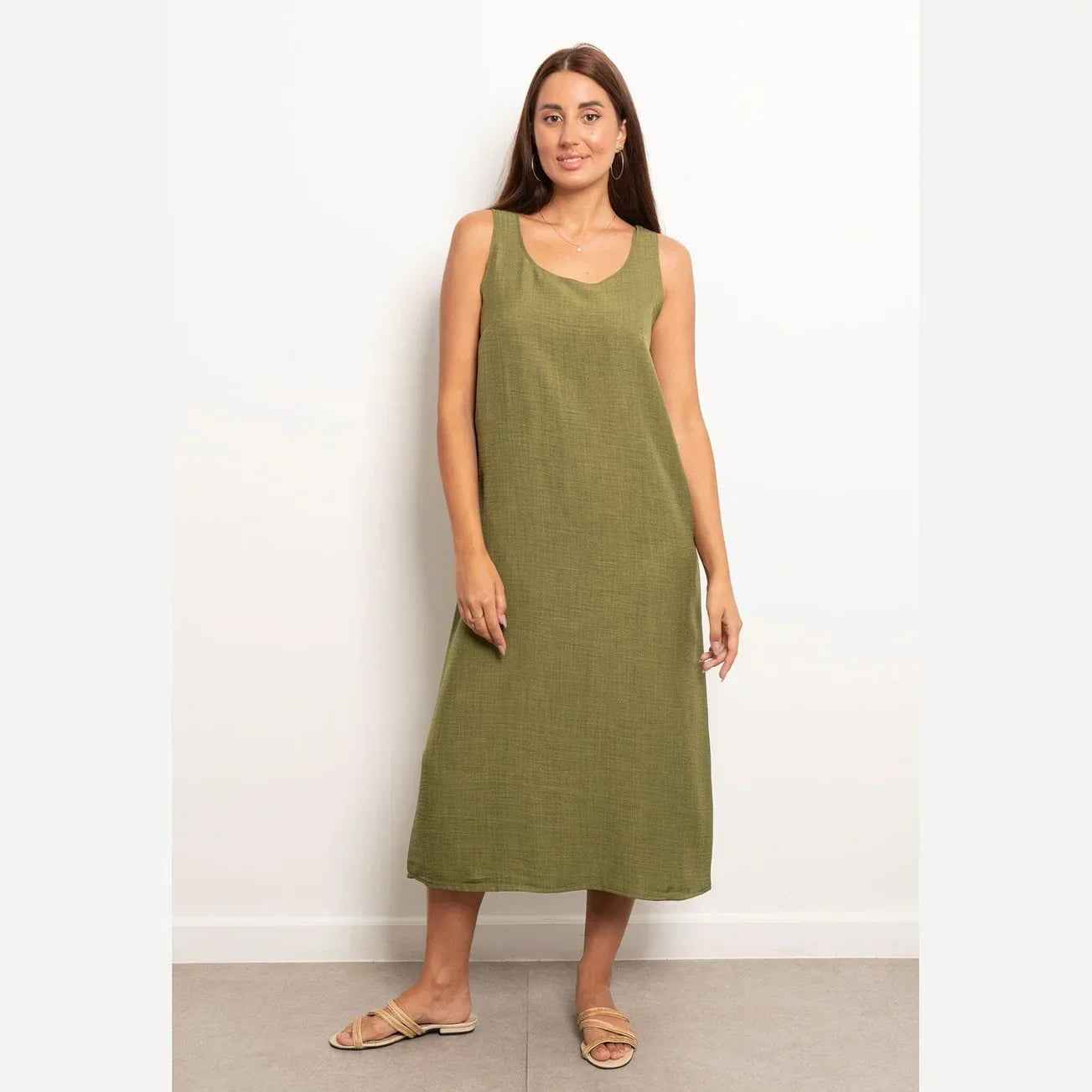 Round Neck Basic Linen Dress - Viva