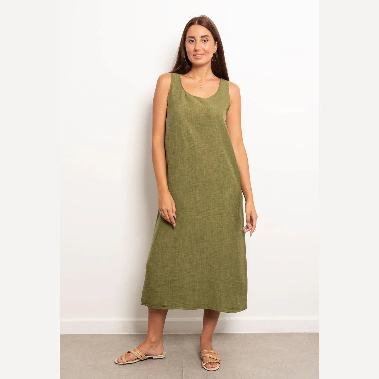 Viva - Round Neck Basic Linen Dress 10