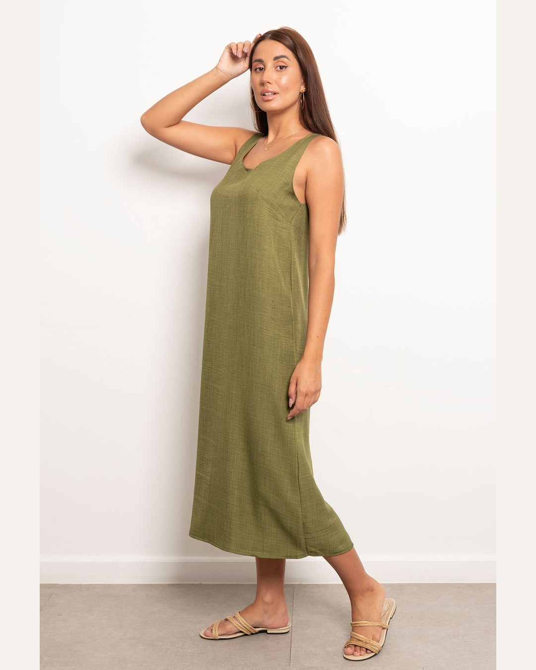 Viva - Round Neck Basic Linen Dress 12