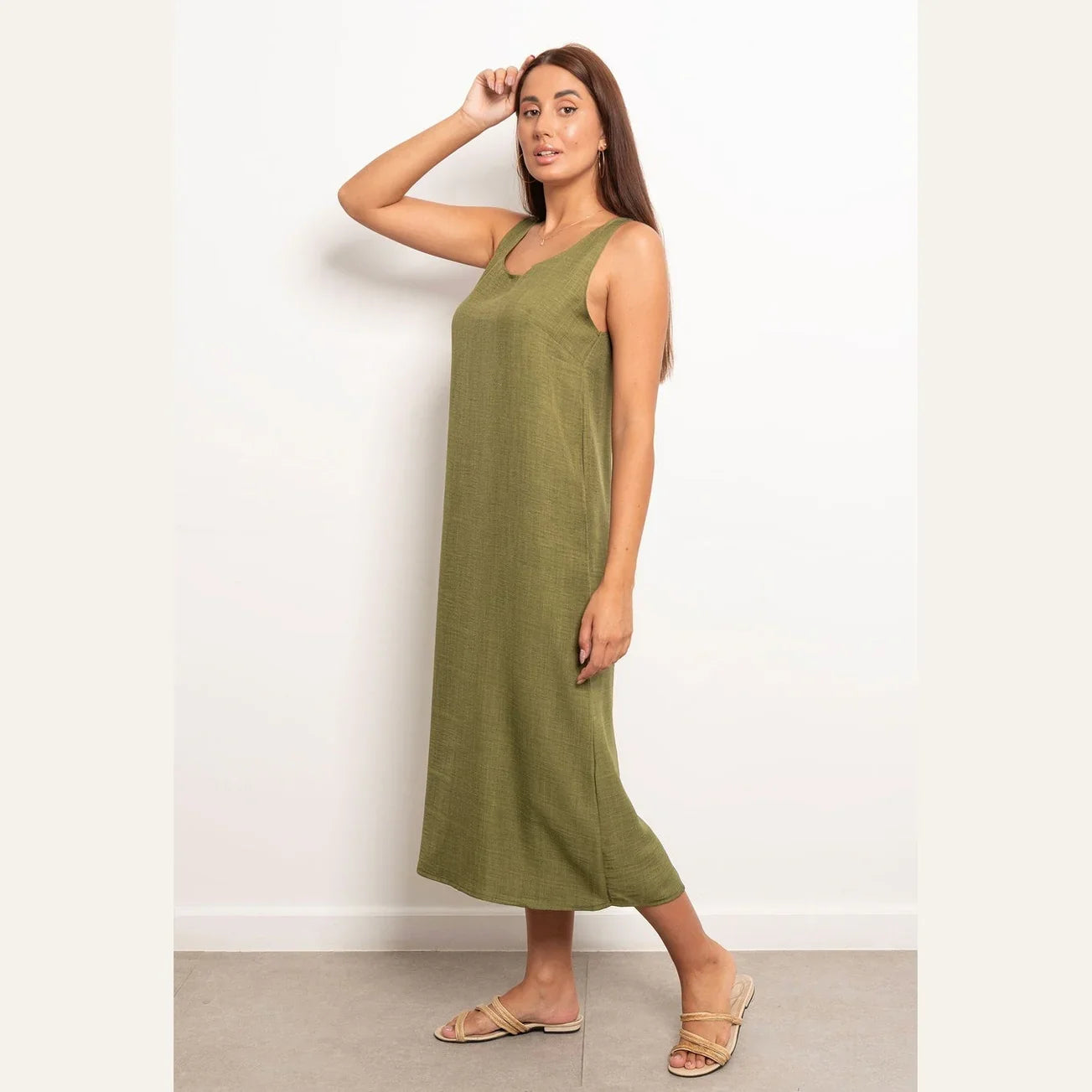 Viva - Round Neck Basic Linen Dress 13