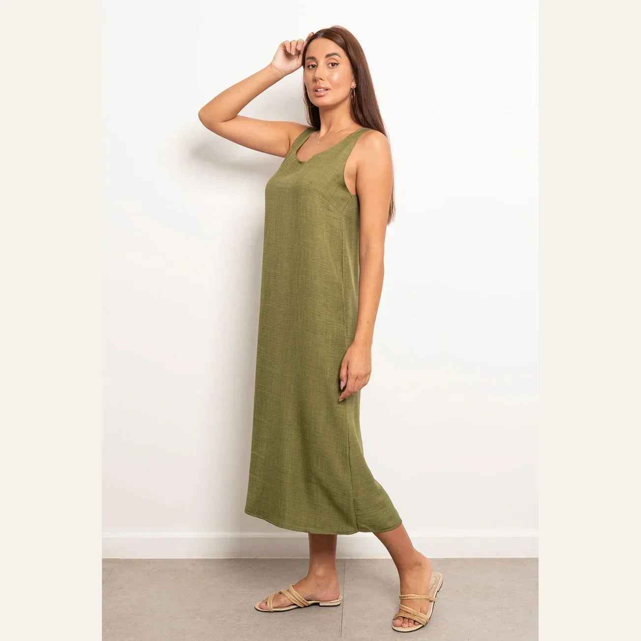 Round Neck Basic Linen Dress - Viva