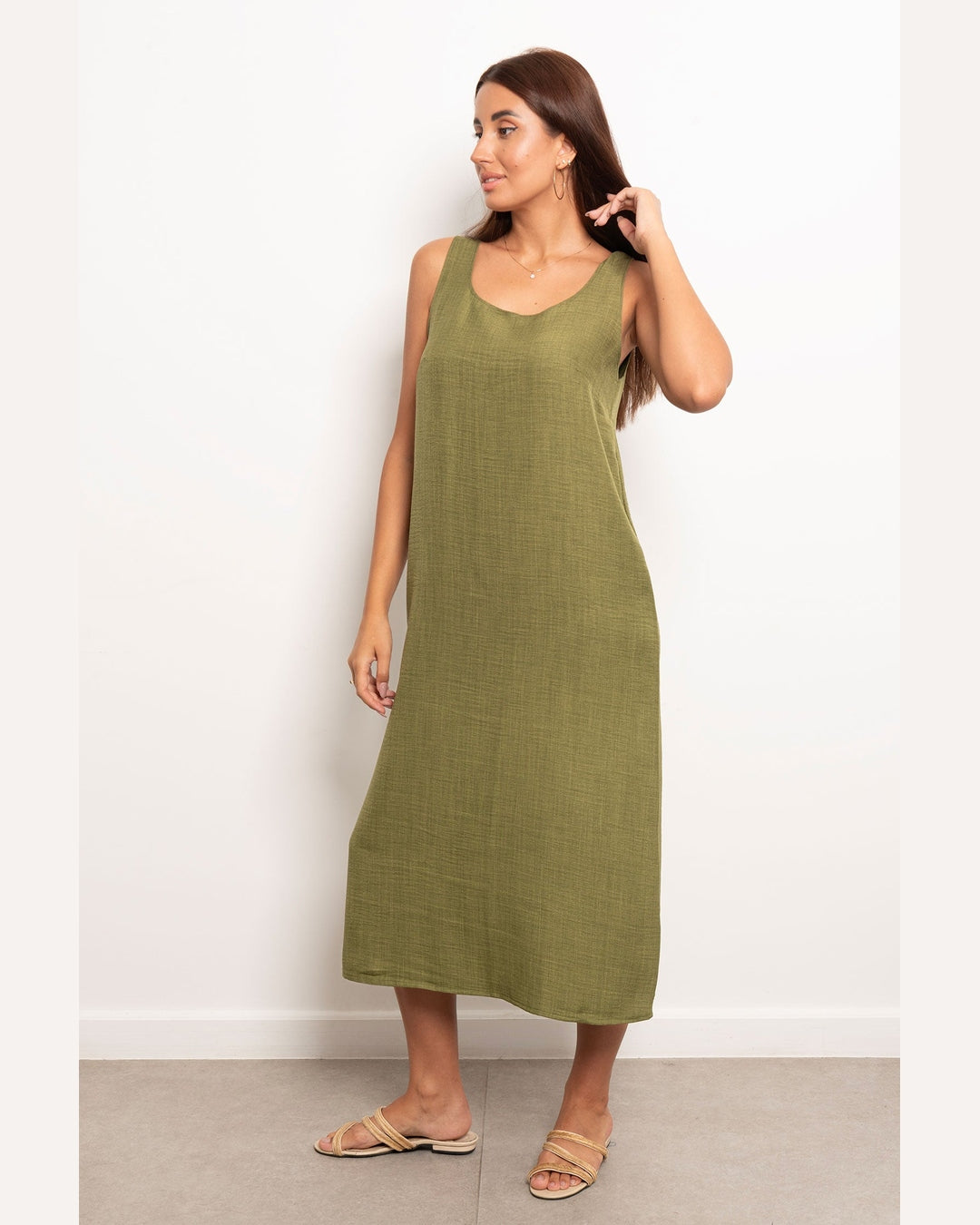 Viva - Round Neck Basic Linen Dress 10