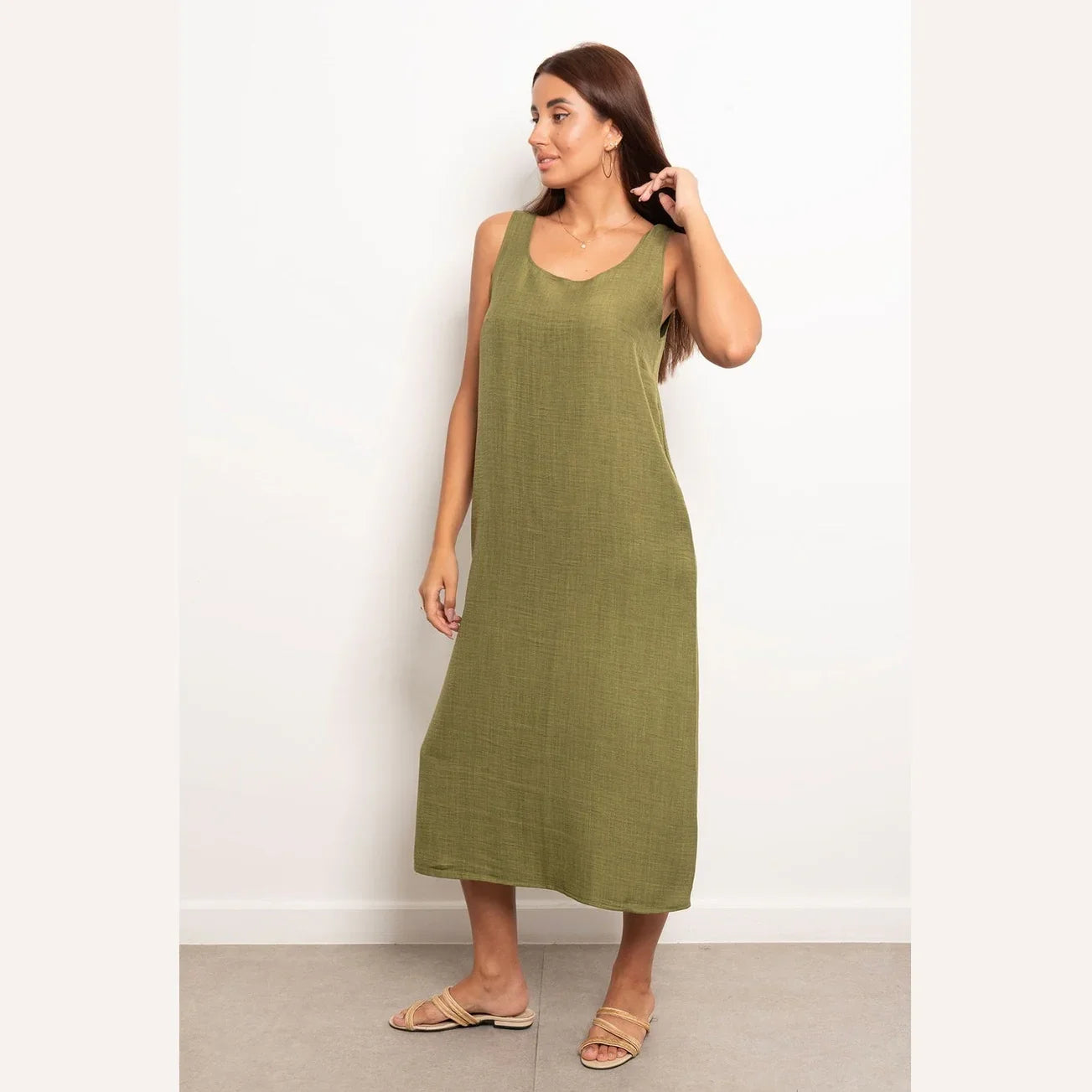 Viva - Round Neck Basic Linen Dress 11