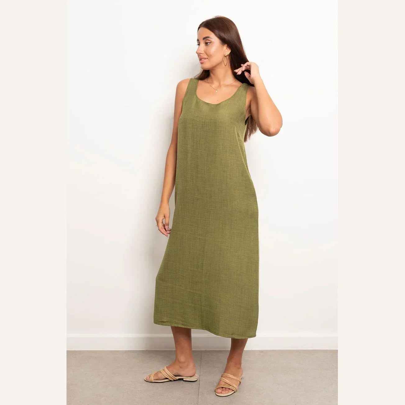 Round Neck Basic Linen Dress - Viva
