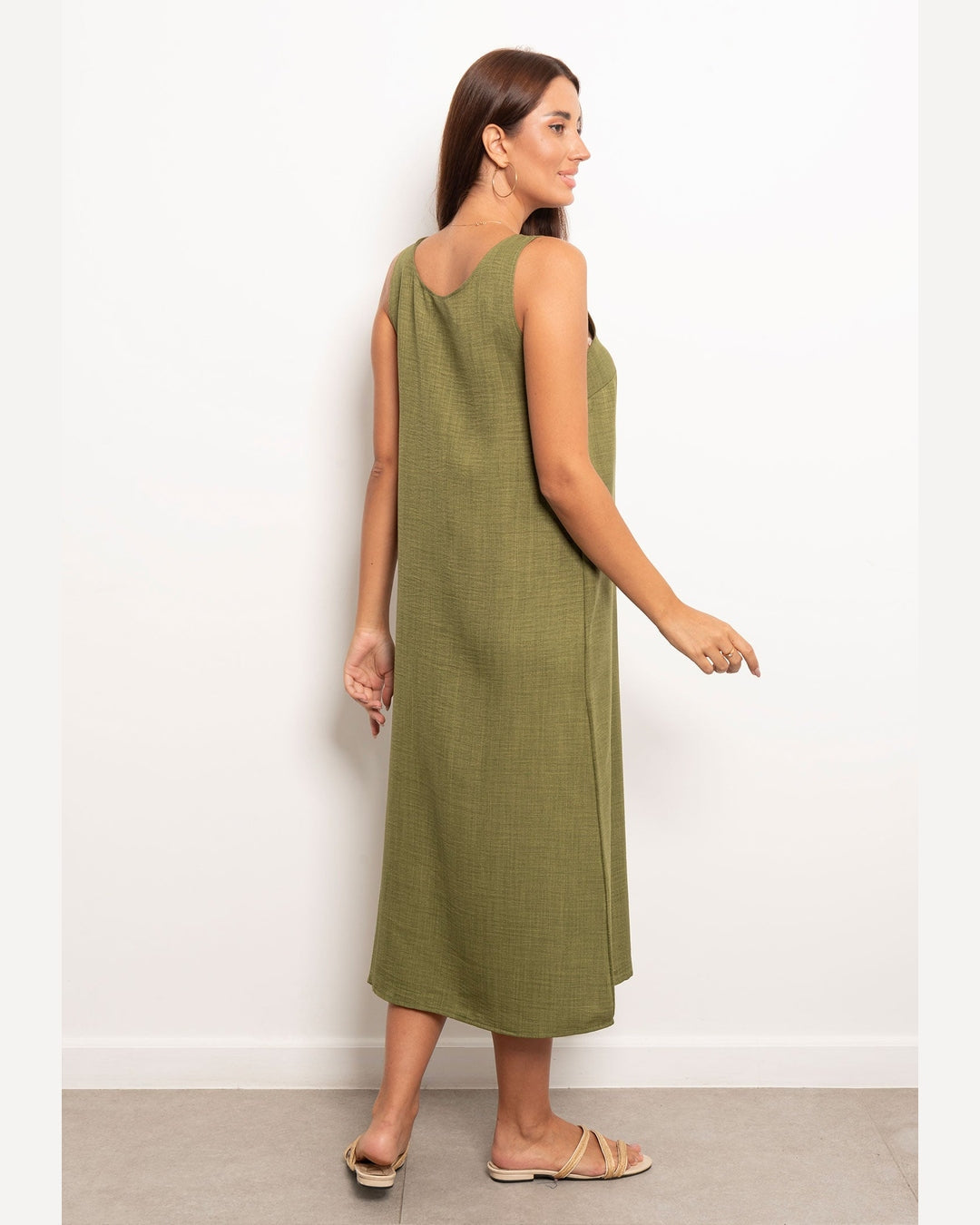 Viva - Round Neck Basic Linen Dress 11