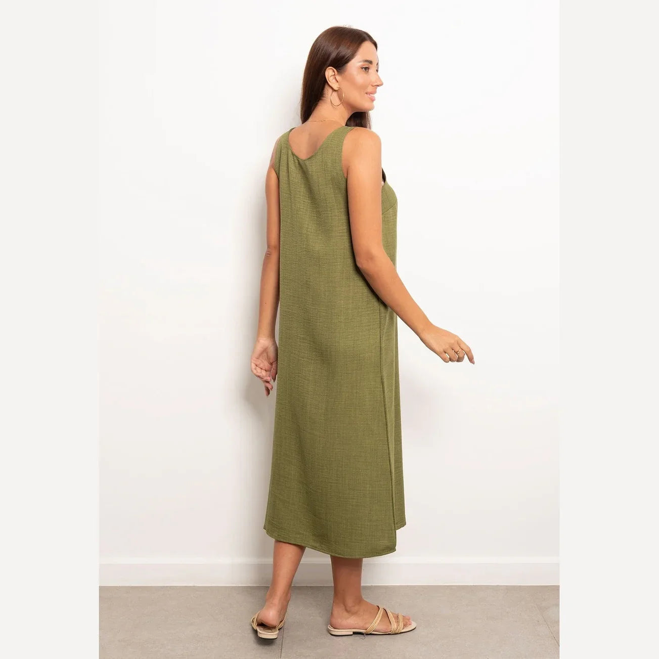 Viva - Round Neck Basic Linen Dress 12