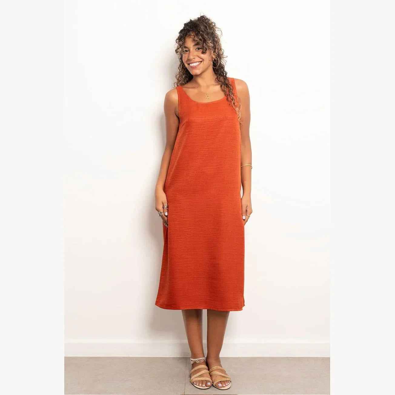 Round Neck Basic Linen Dress - Viva