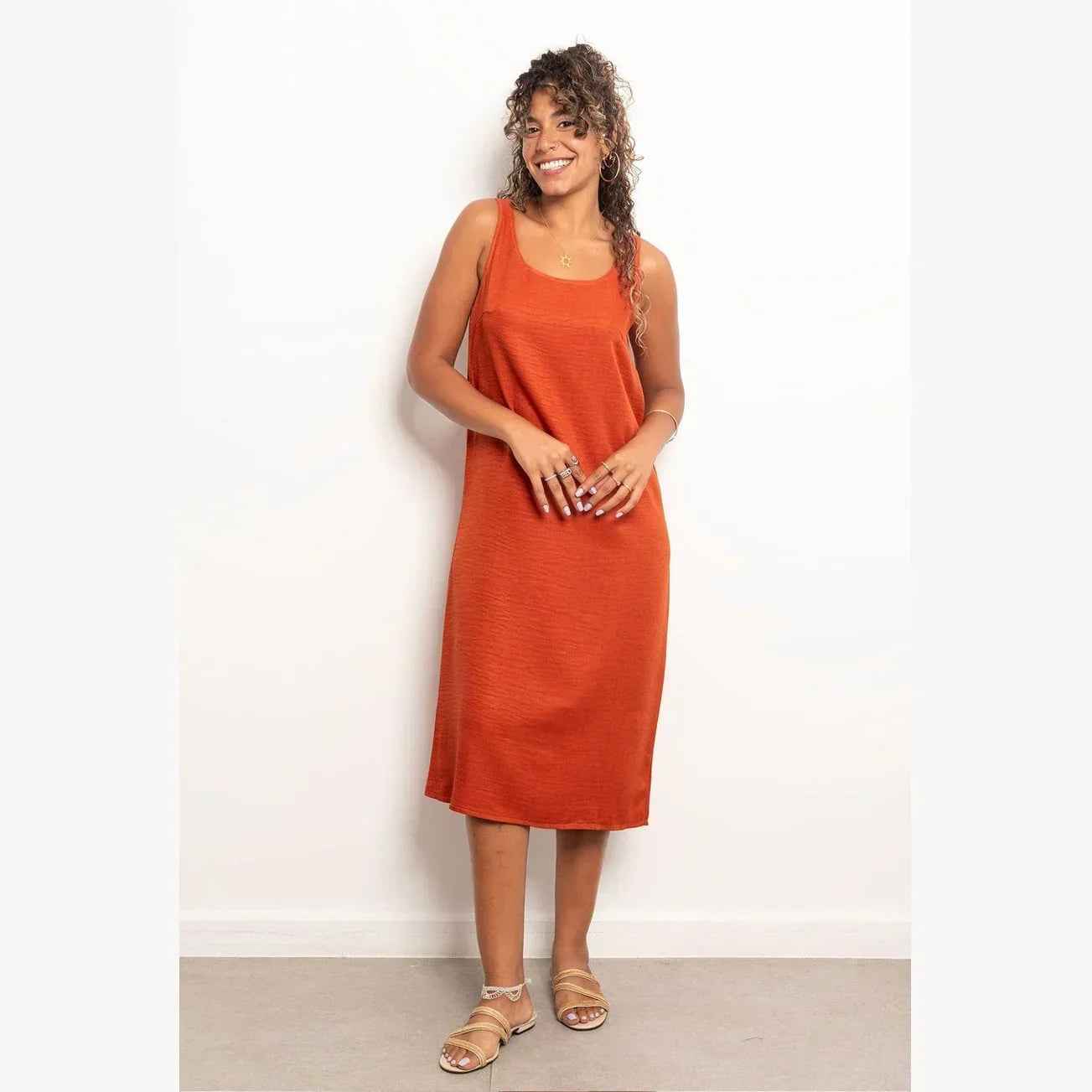 Round Neck Basic Linen Dress - Viva