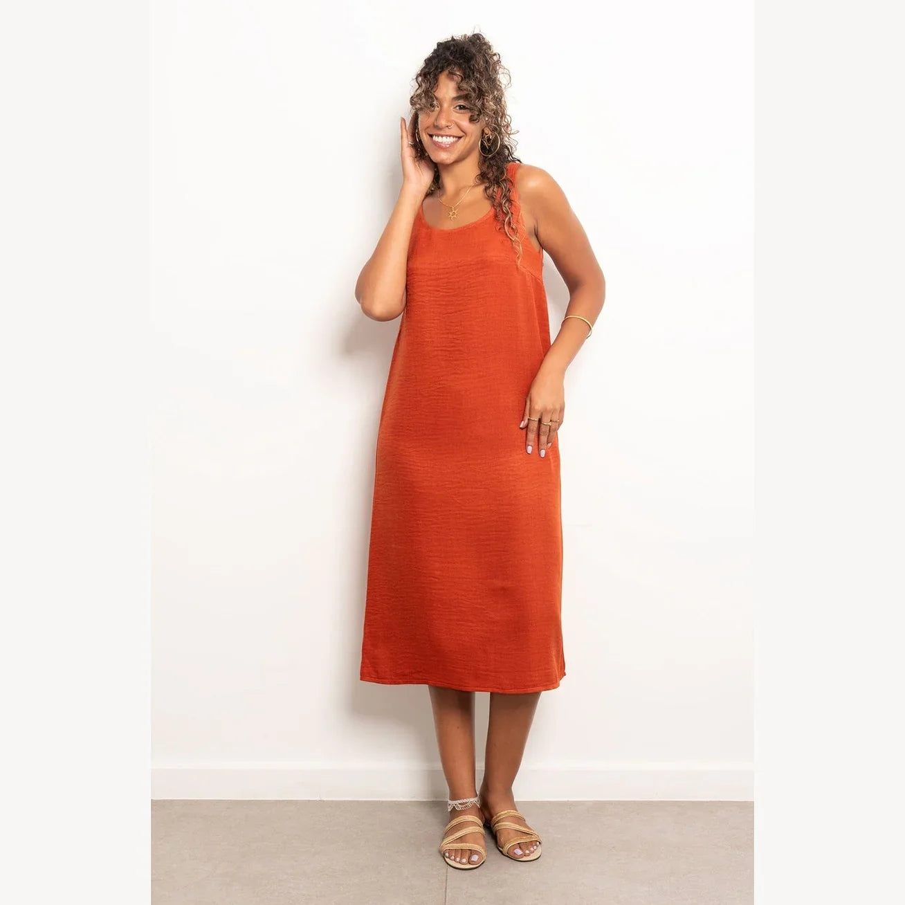 Viva - Round Neck Basic Linen Dress 7