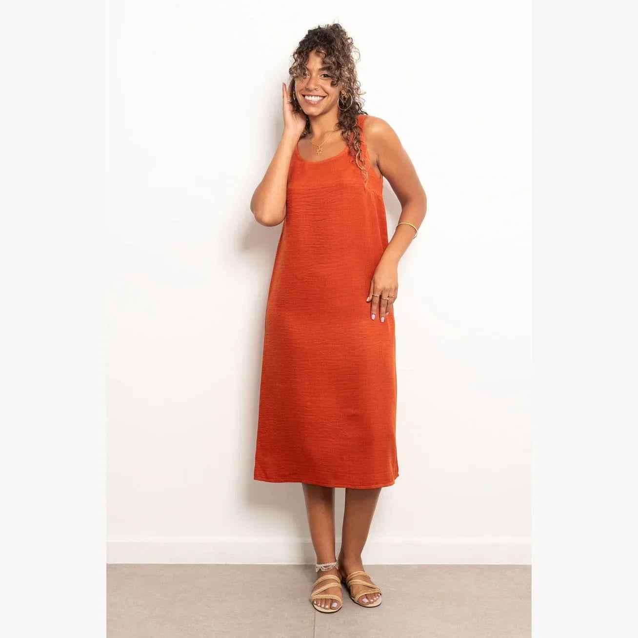 Round Neck Basic Linen Dress - Viva