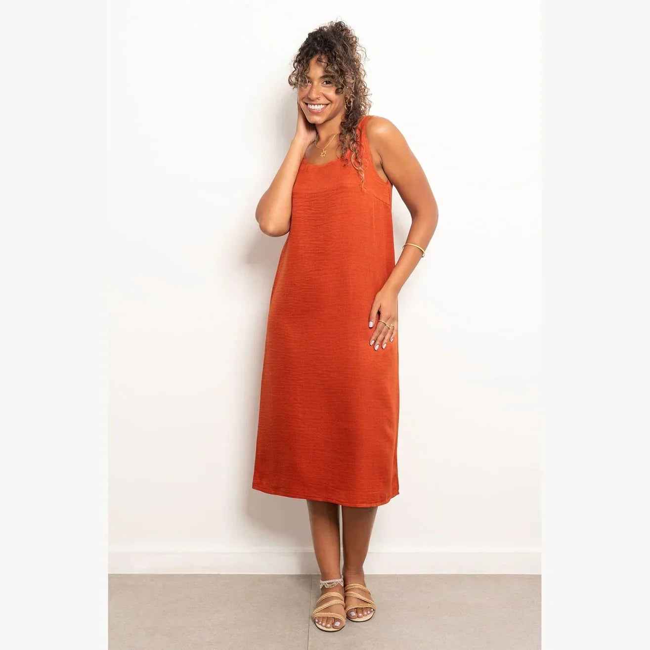Round Neck Basic Linen Dress - Viva
