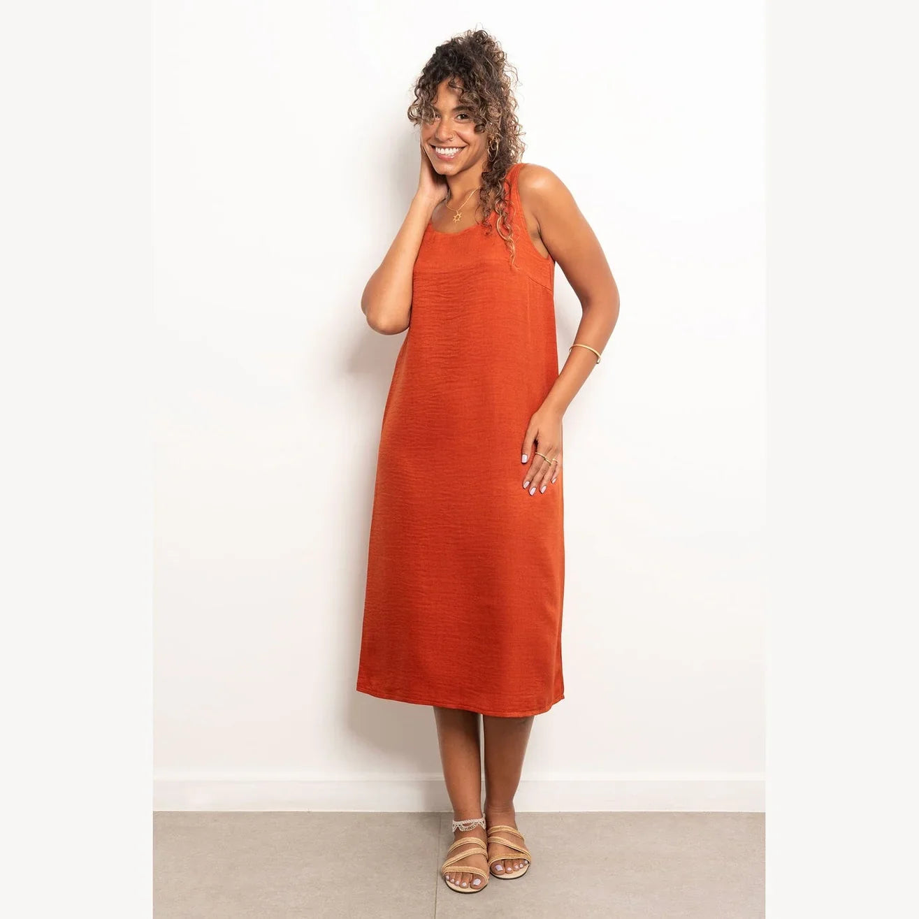 Viva - Round Neck Basic Linen Dress 9