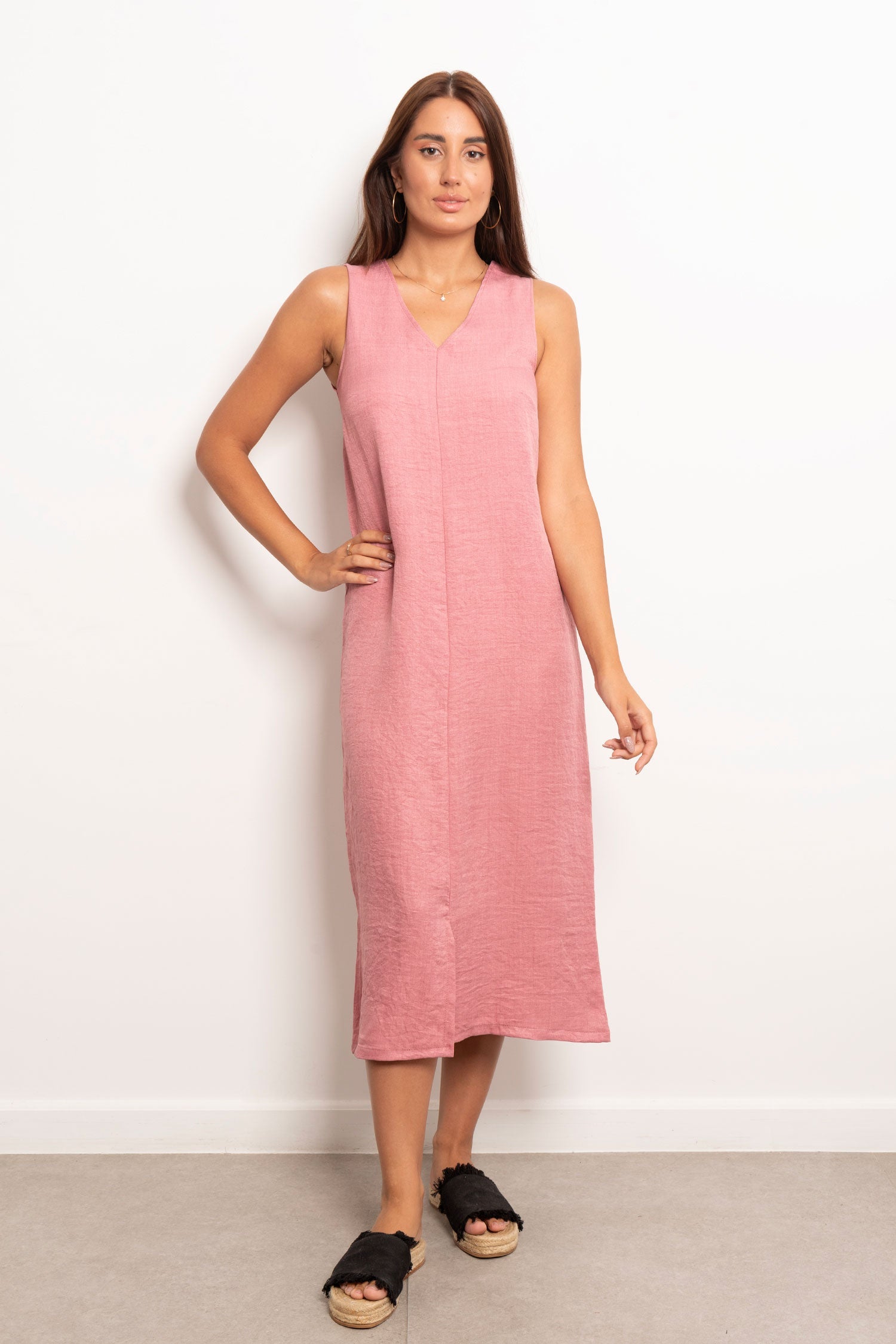 Viva - V-Neck Basic Linen Dress 11