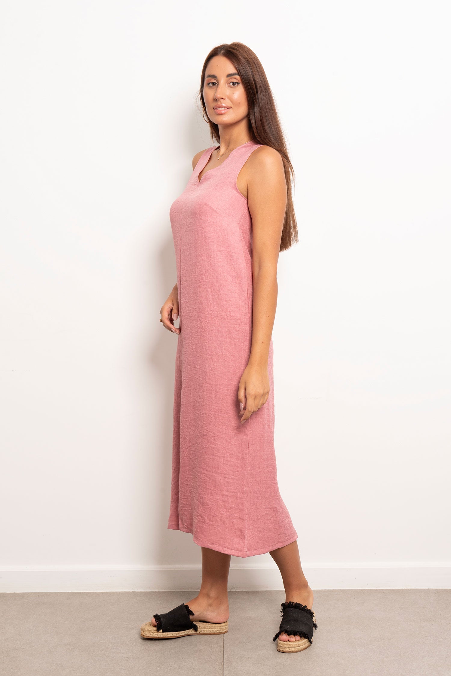 Viva - V-Neck Basic Linen Dress 12