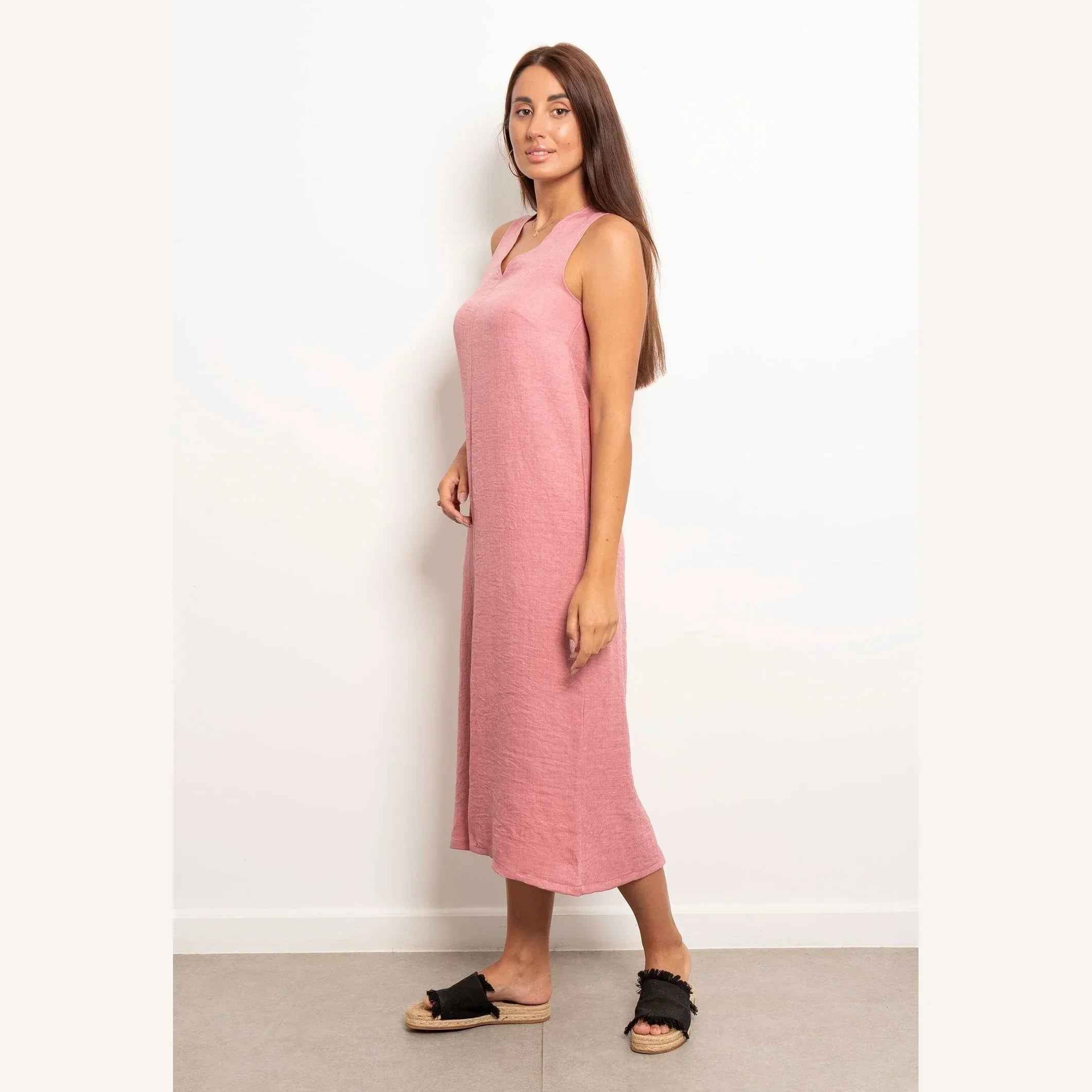 V-Neck Basic Linen Dress - Viva