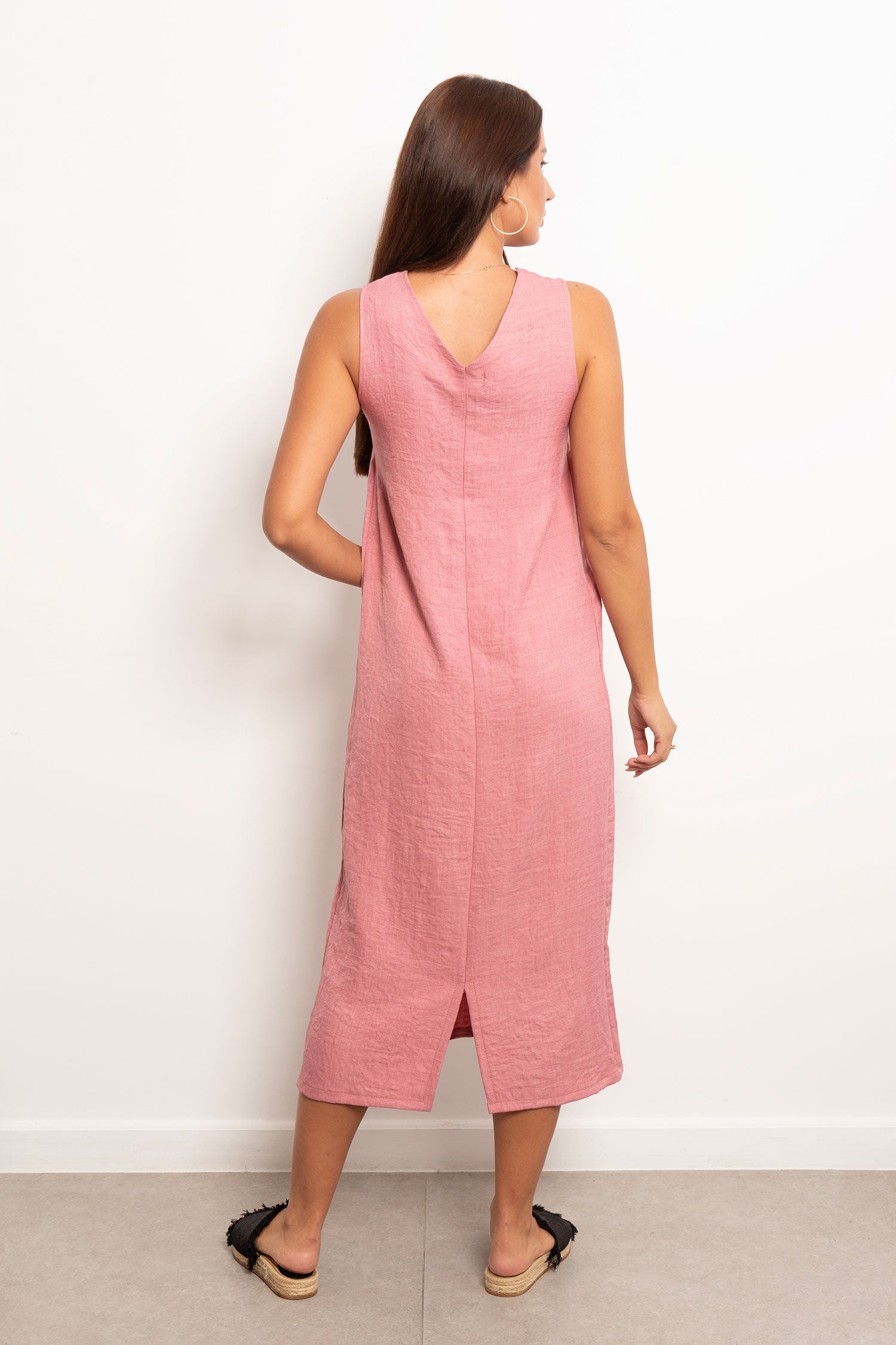 Viva - V-Neck Basic Linen Dress 13