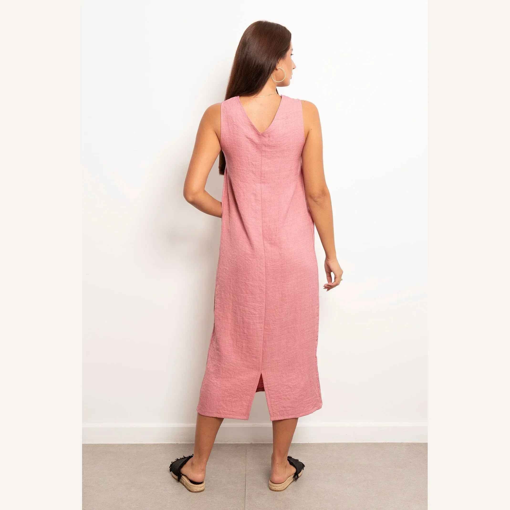 V-Neck Basic Linen Dress - Viva