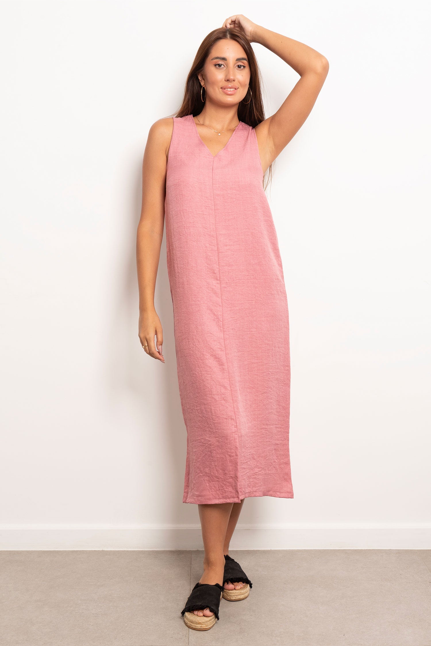 Viva - V-Neck Basic Linen Dress 15