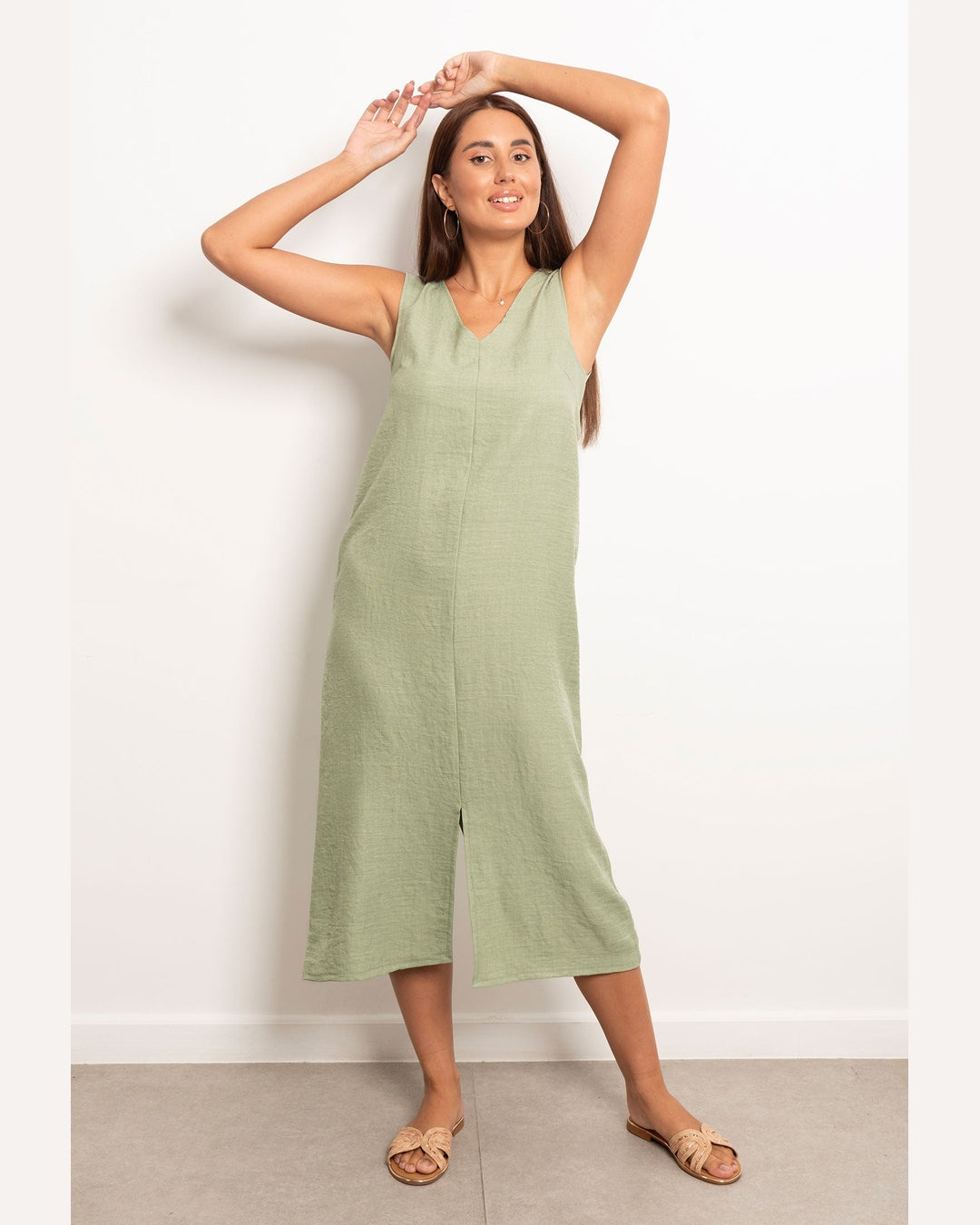 Viva - V-Neck Basic Linen Dress 6