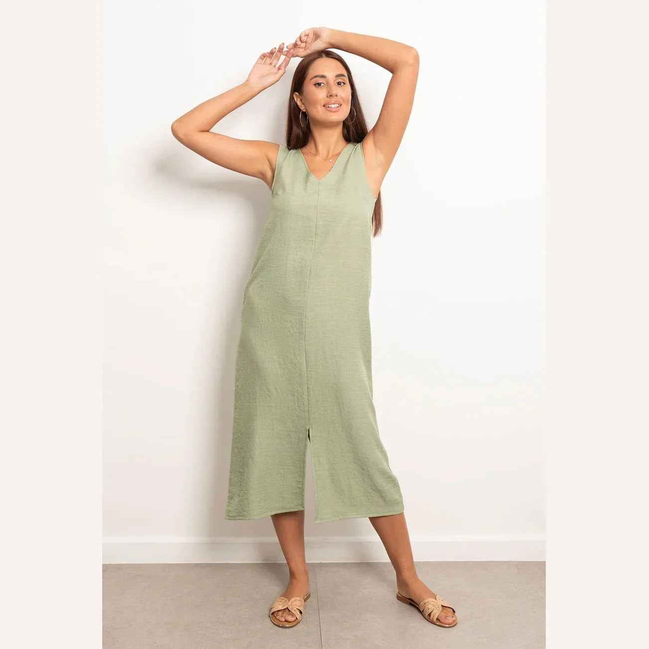 V-Neck Basic Linen Dress - Viva